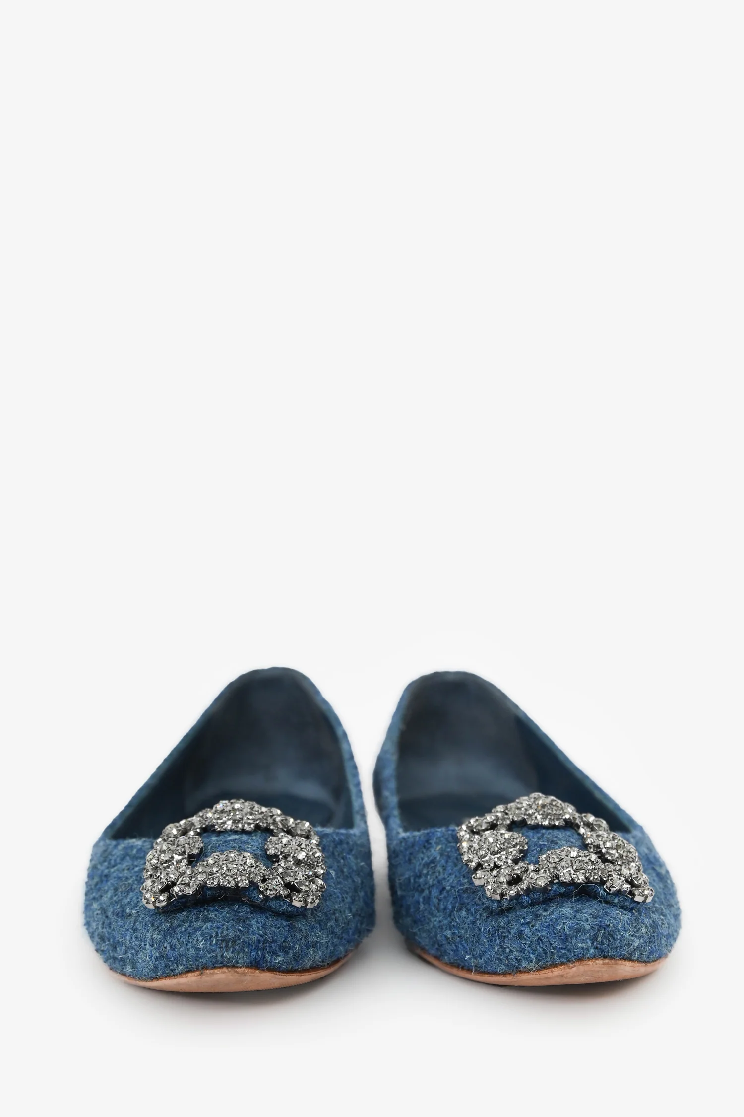 Manolo Blahnik Navy Fabric/Leather Hangisi Flats Size 38