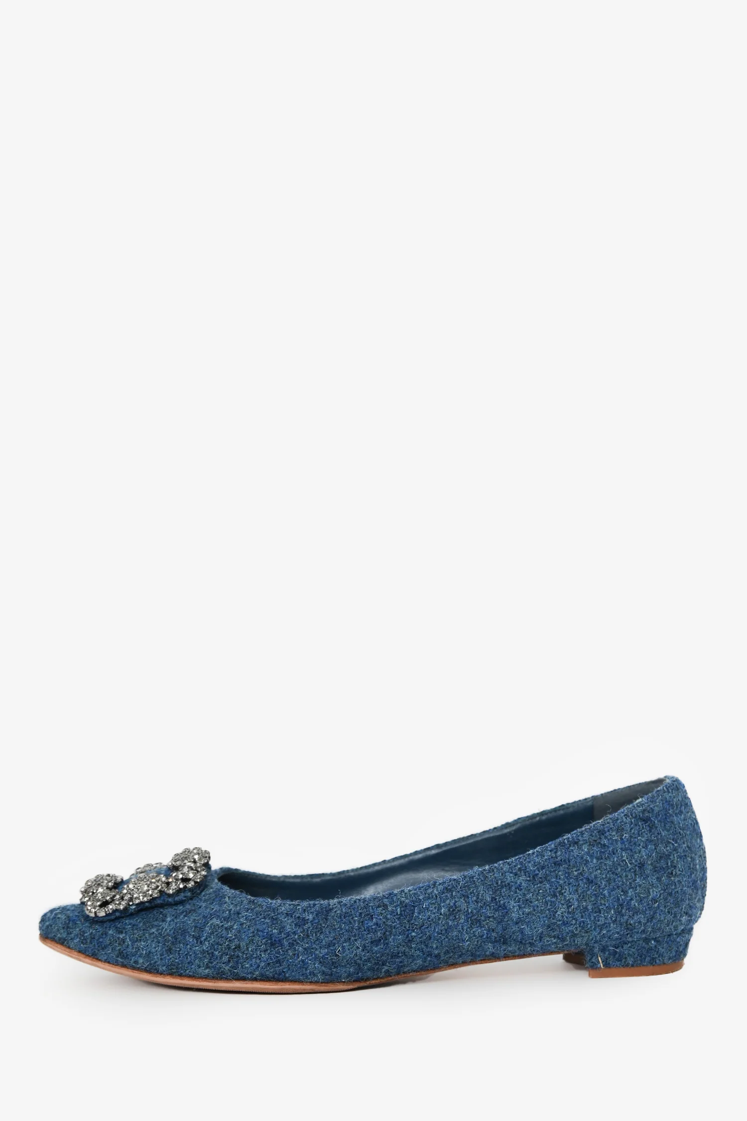 Manolo Blahnik Navy Fabric/Leather Hangisi Flats Size 38