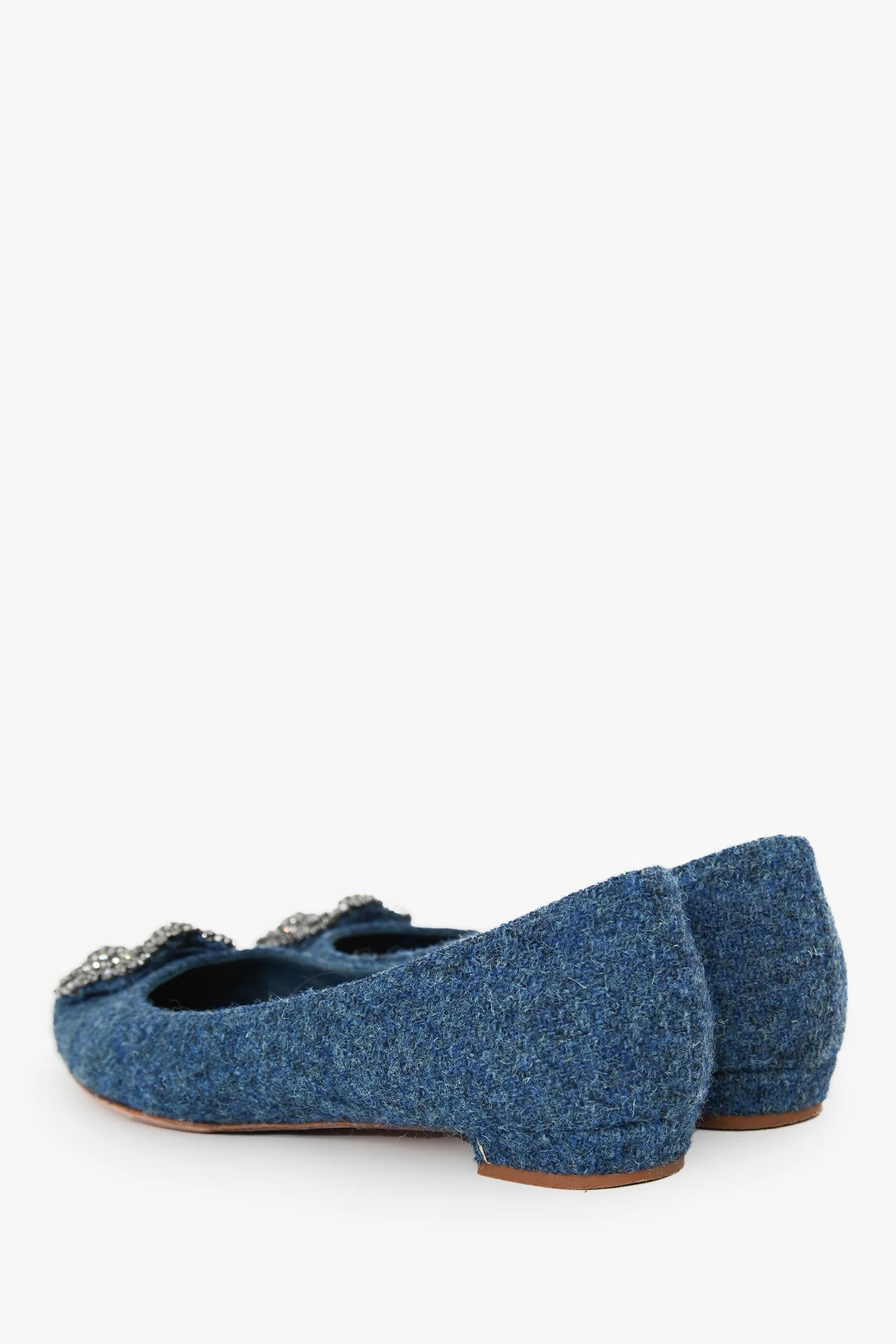 Manolo Blahnik Navy Fabric/Leather Hangisi Flats Size 38