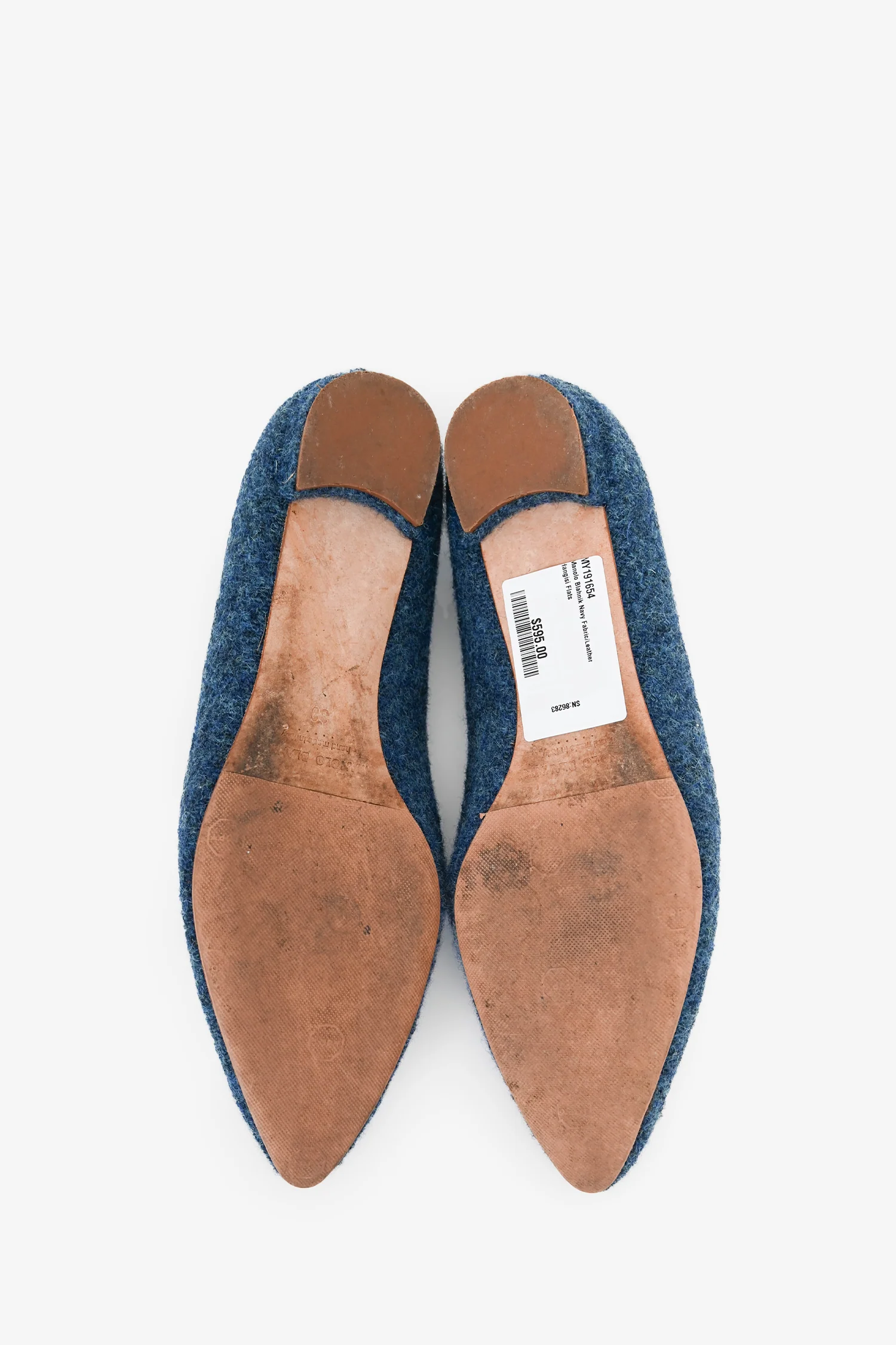 Manolo Blahnik Navy Fabric/Leather Hangisi Flats Size 38