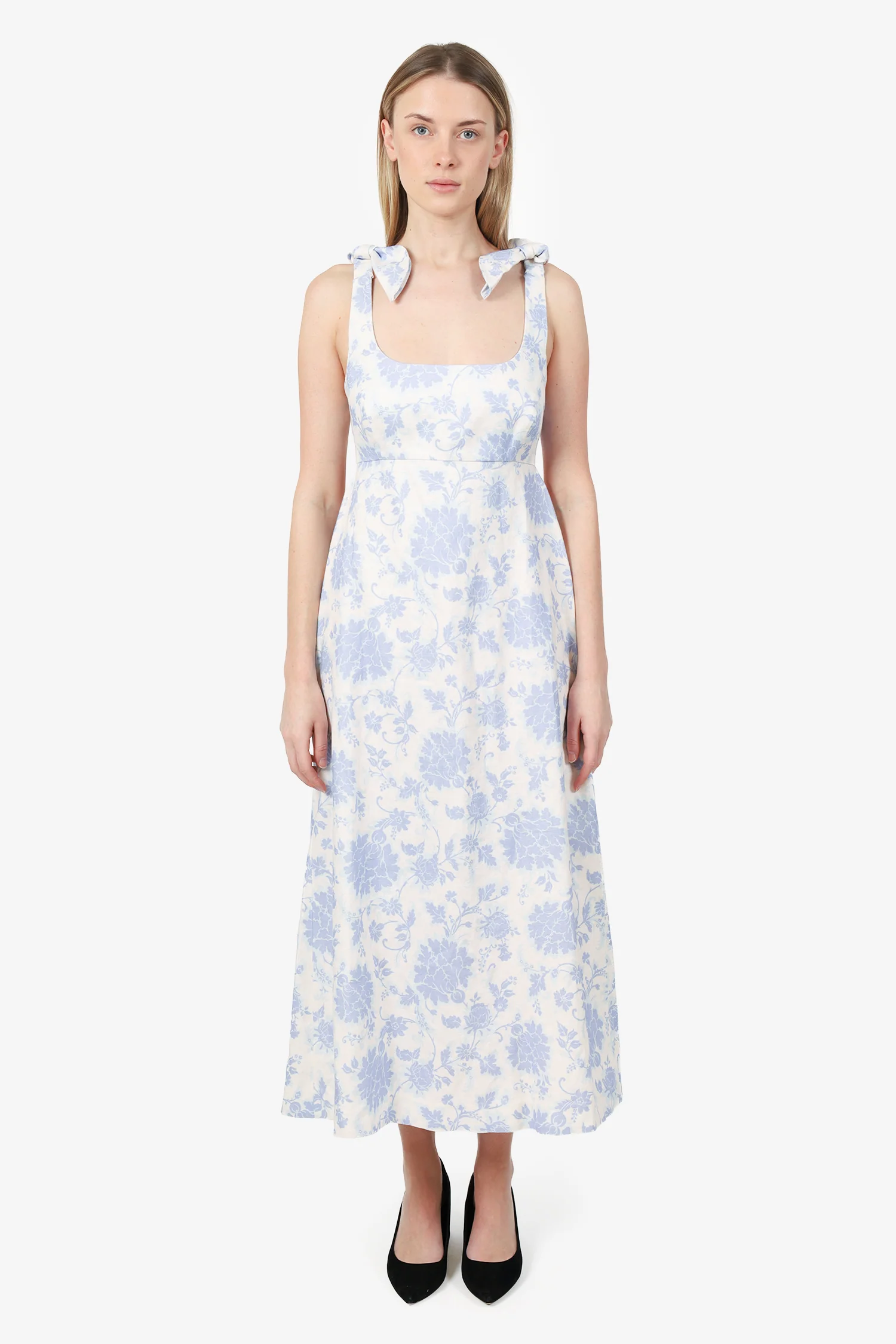 Zimmermann White/Blue Linen Floral Print Dress Size 4