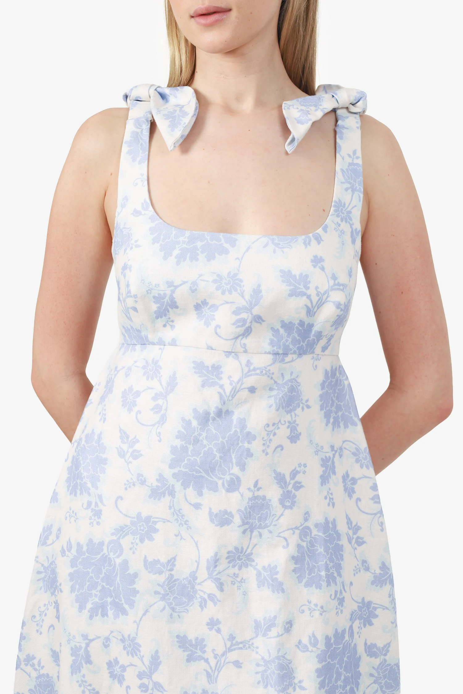Zimmermann White/Blue Linen Floral Print Dress Size 4