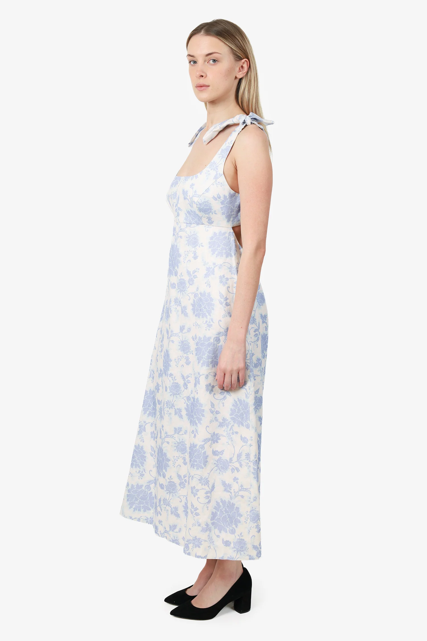 Zimmermann White/Blue Linen Floral Print Dress Size 4