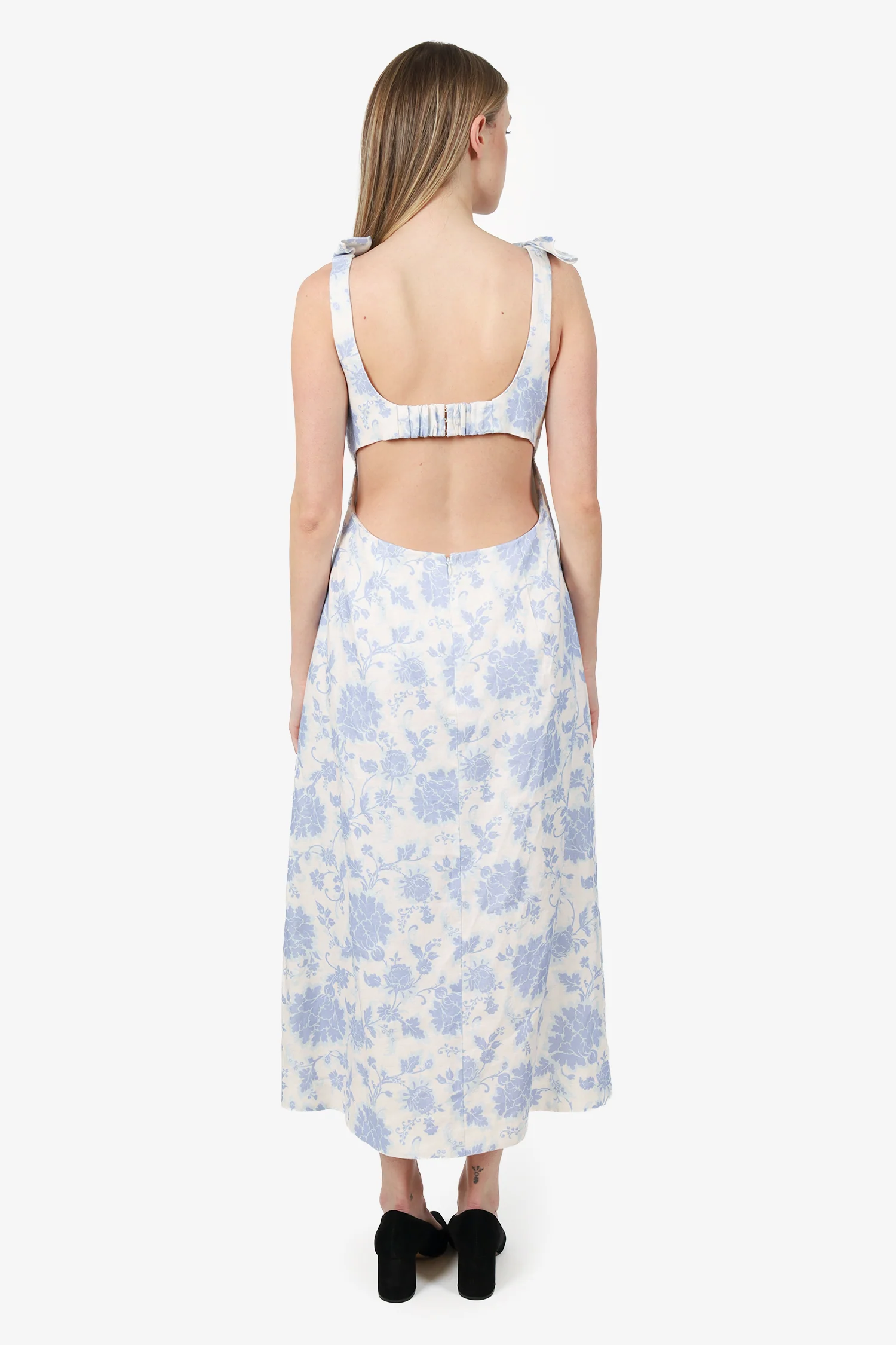 Zimmermann White/Blue Linen Floral Print Dress Size 4