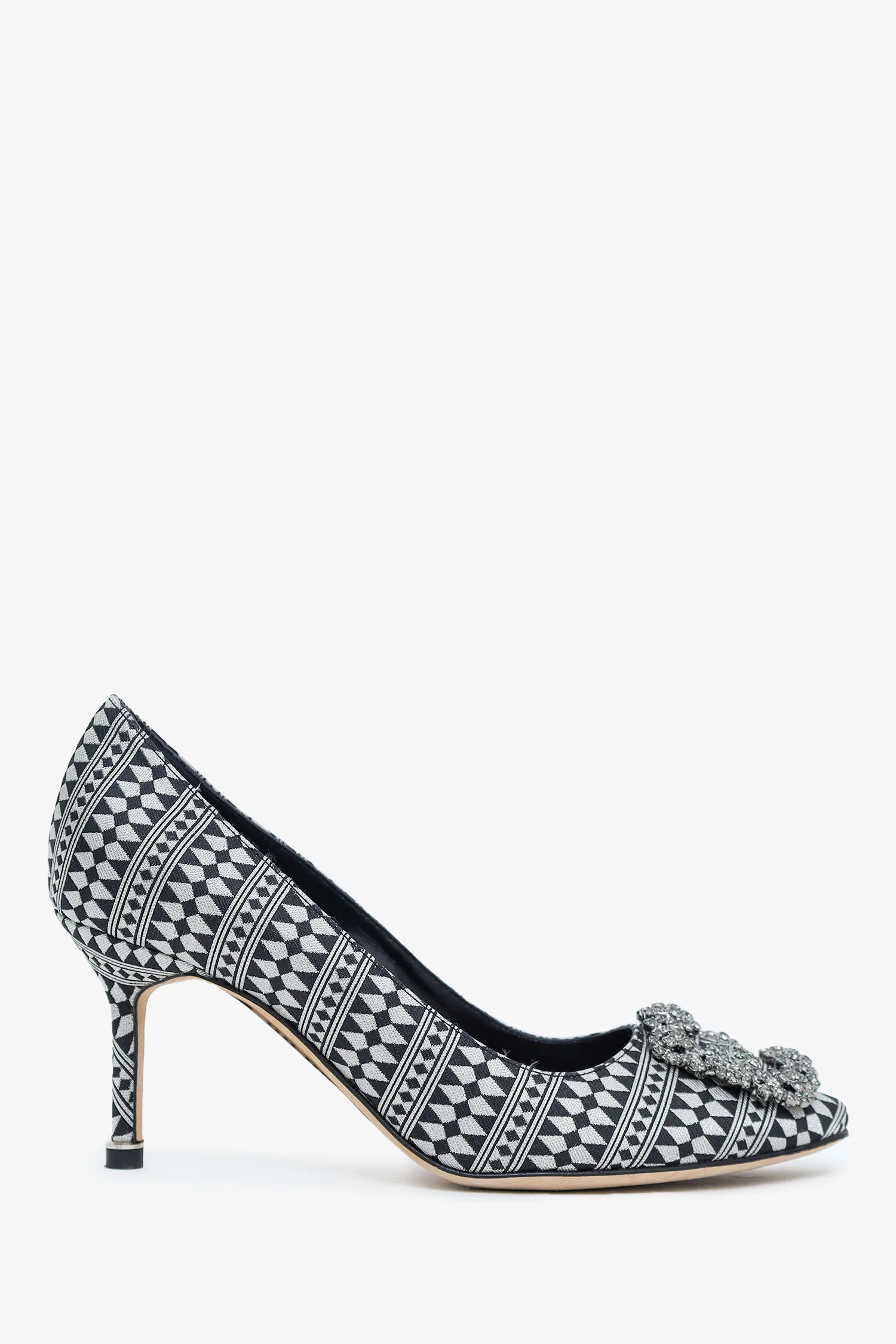 Manolo Blahnik Black/White Patterned Crystal Embellished Heels Size 36.5