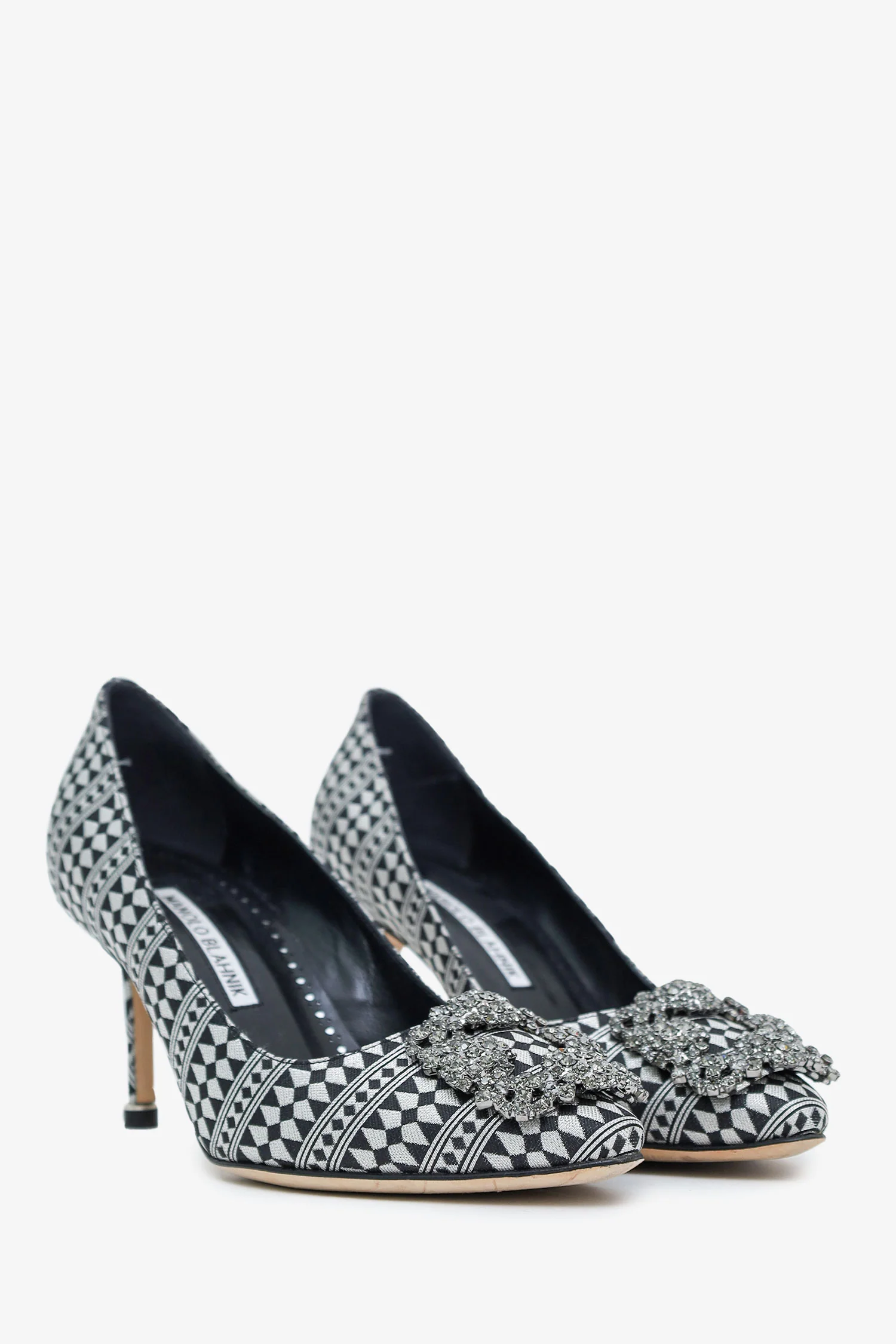 Manolo Blahnik Black/White Patterned Crystal Embellished Heels Size 36.5