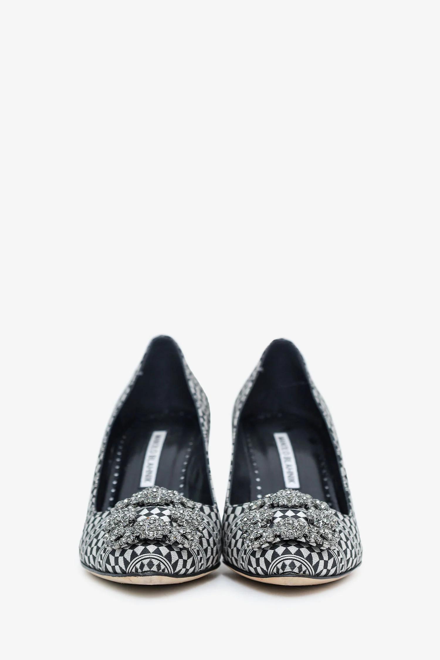 Manolo Blahnik Black/White Patterned Crystal Embellished Heels Size 36.5