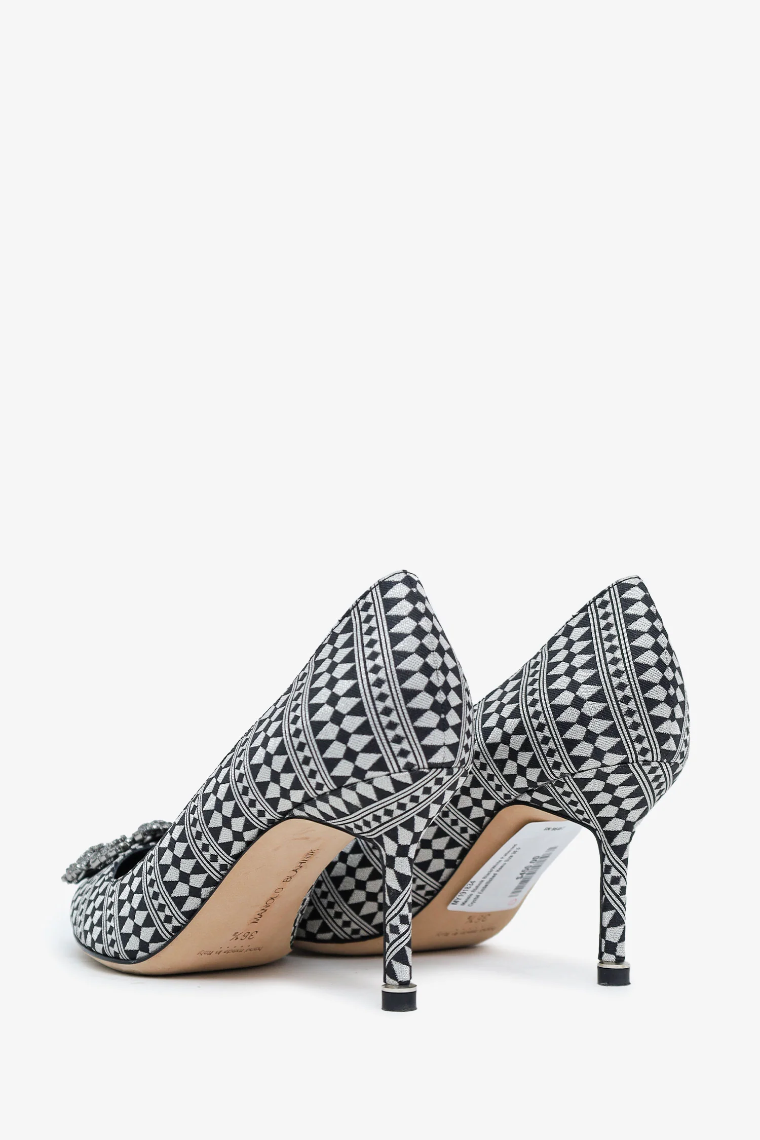 Manolo Blahnik Black/White Patterned Crystal Embellished Heels Size 36.5