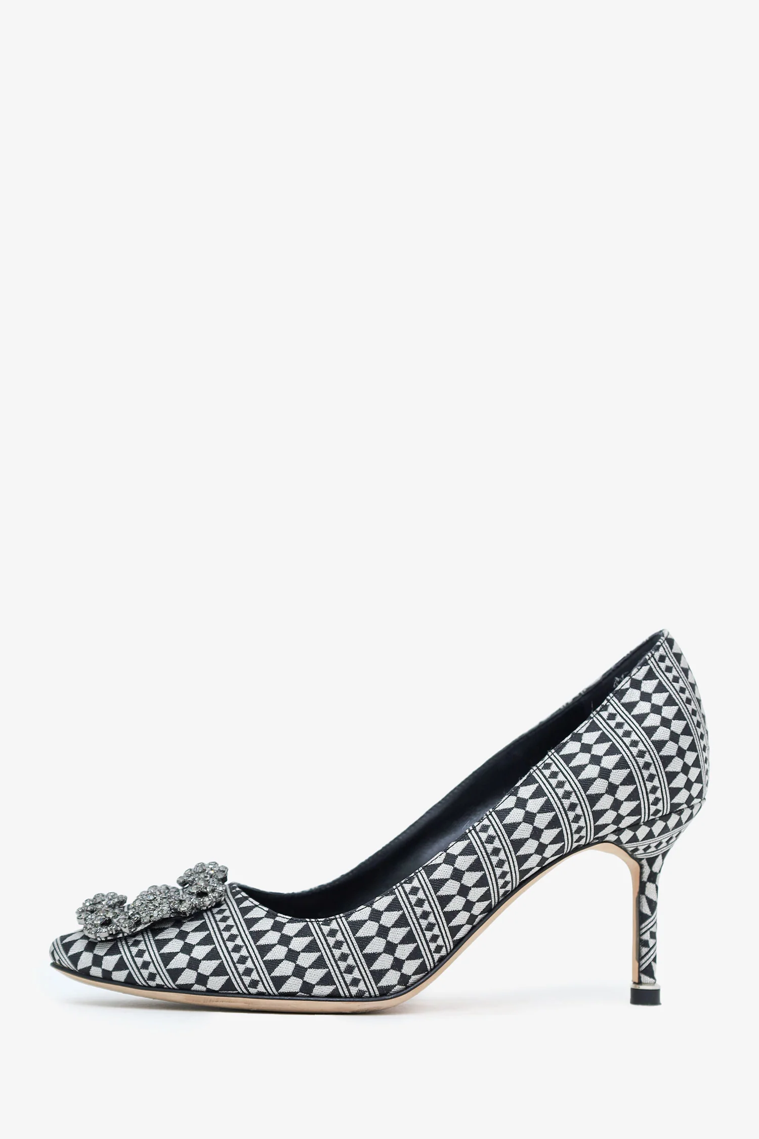Manolo Blahnik Black/White Patterned Crystal Embellished Heels Size 36.5