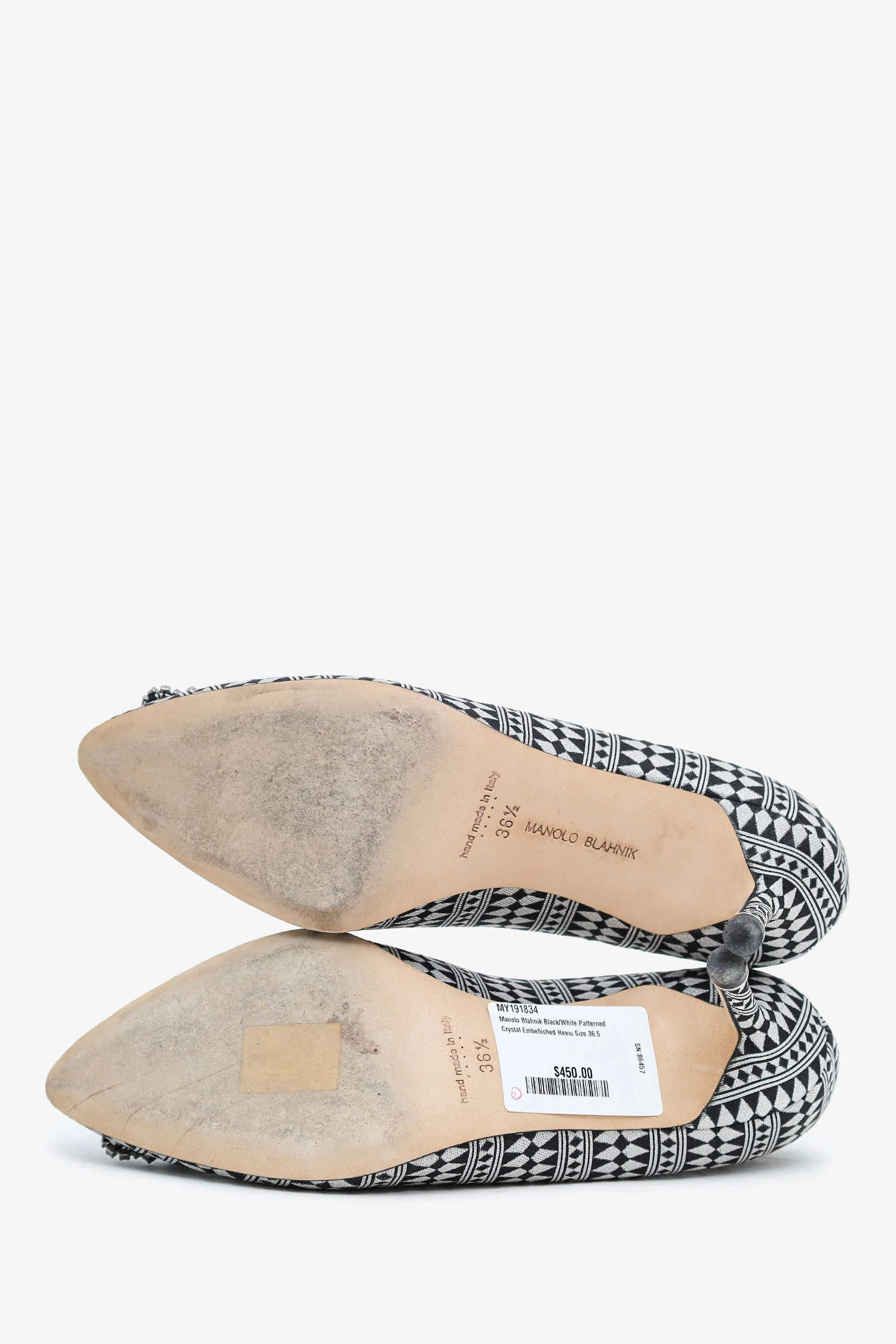 Manolo Blahnik Black/White Patterned Crystal Embellished Heels Size 36.5