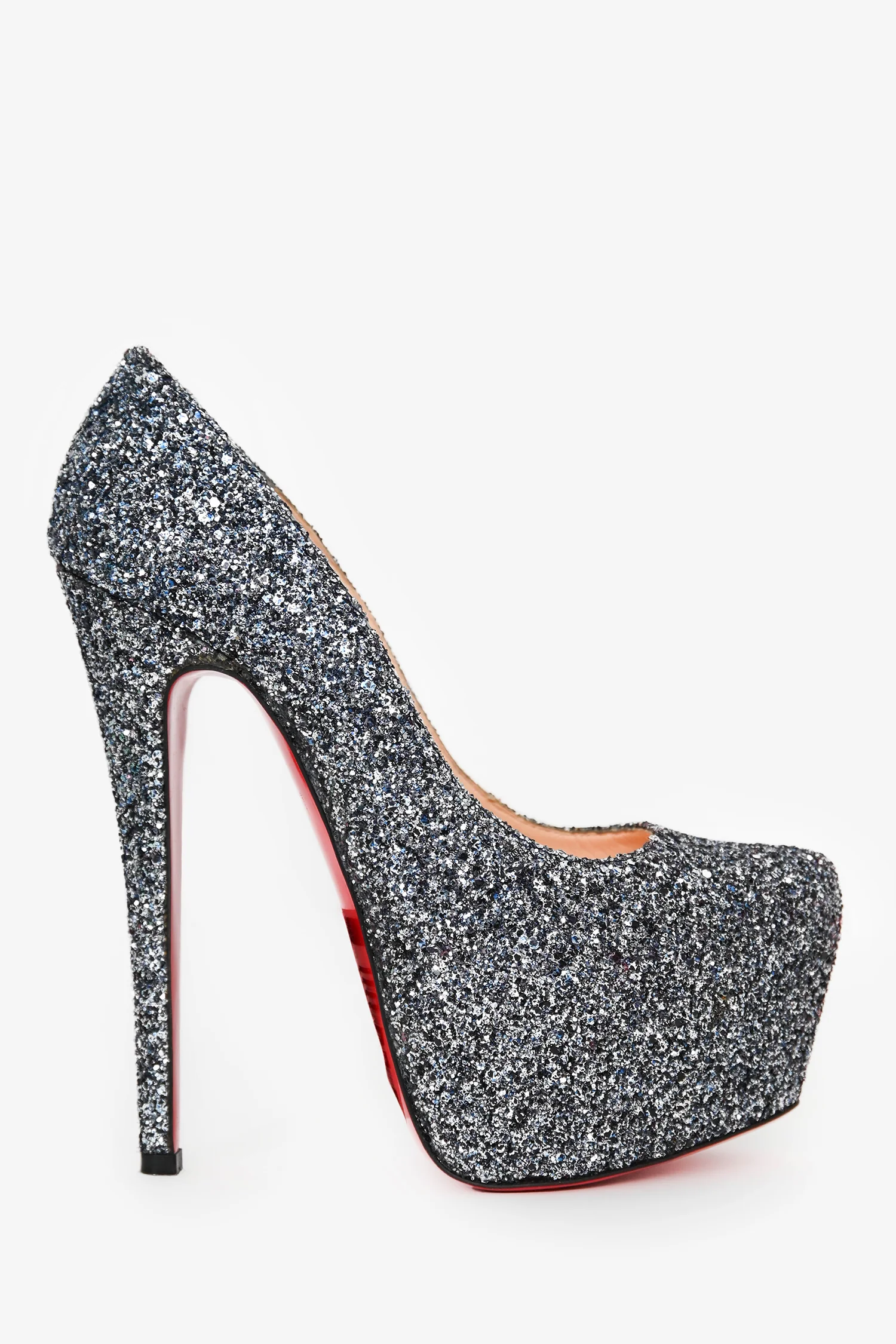 Christian Louboutin Grey Glittered Platform Heels Size 36
