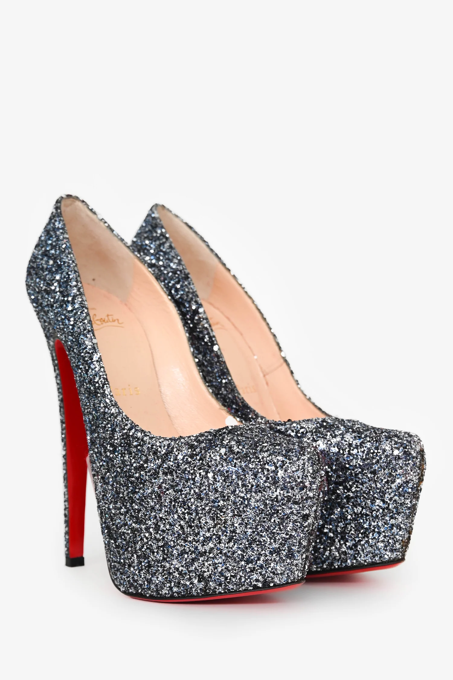 Christian Louboutin Grey Glittered Platform Heels Size 36
