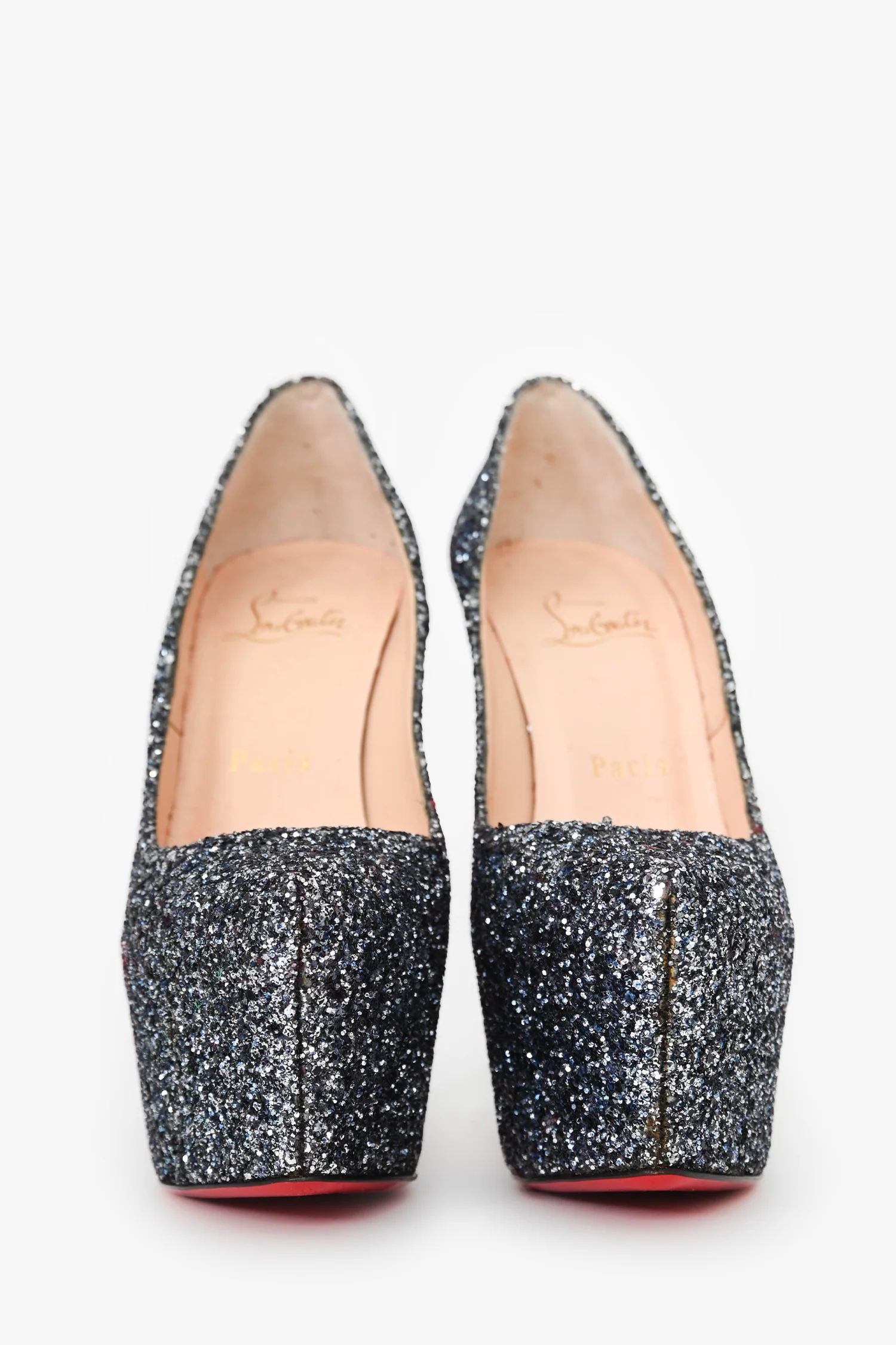 Christian Louboutin Grey Glittered Platform Heels Size 36