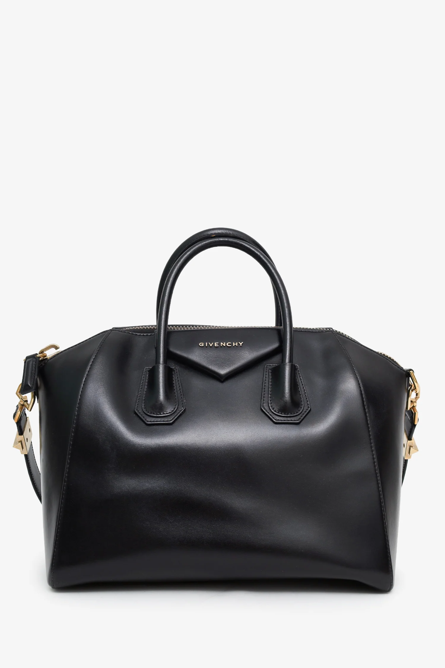 Givenchy Black Leather Medium Antigona Top Handle Bag With Strap