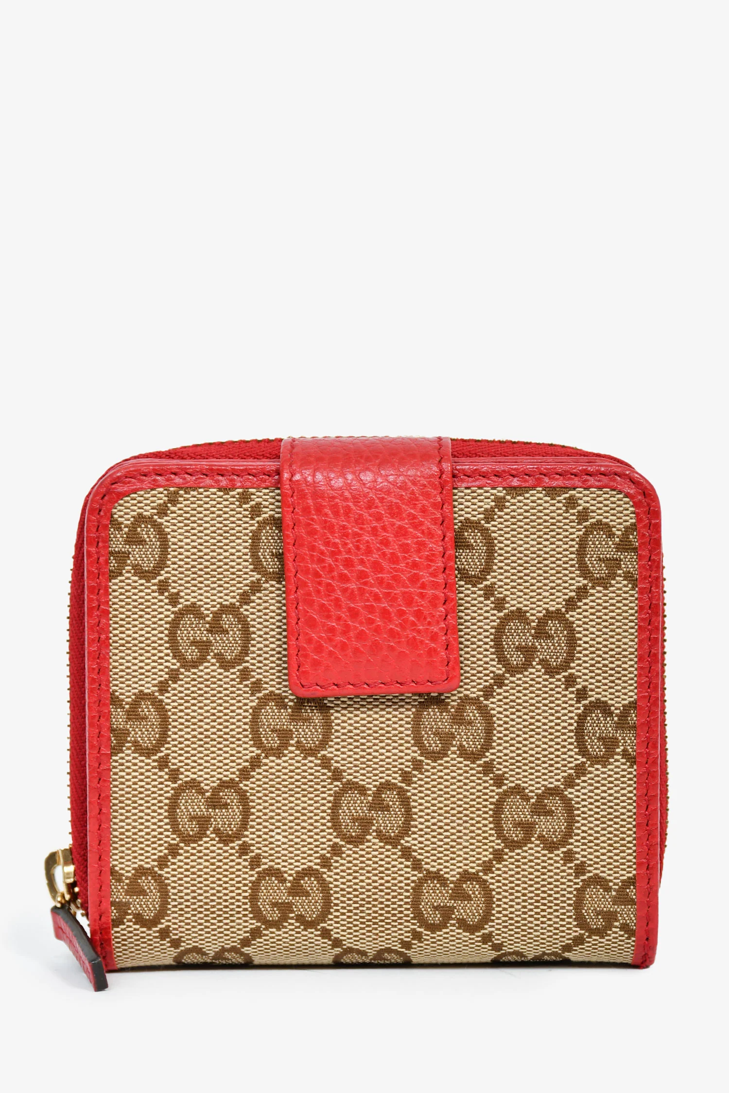 Gucci GG Supreme Canvas/Red Leather Compact Wallet