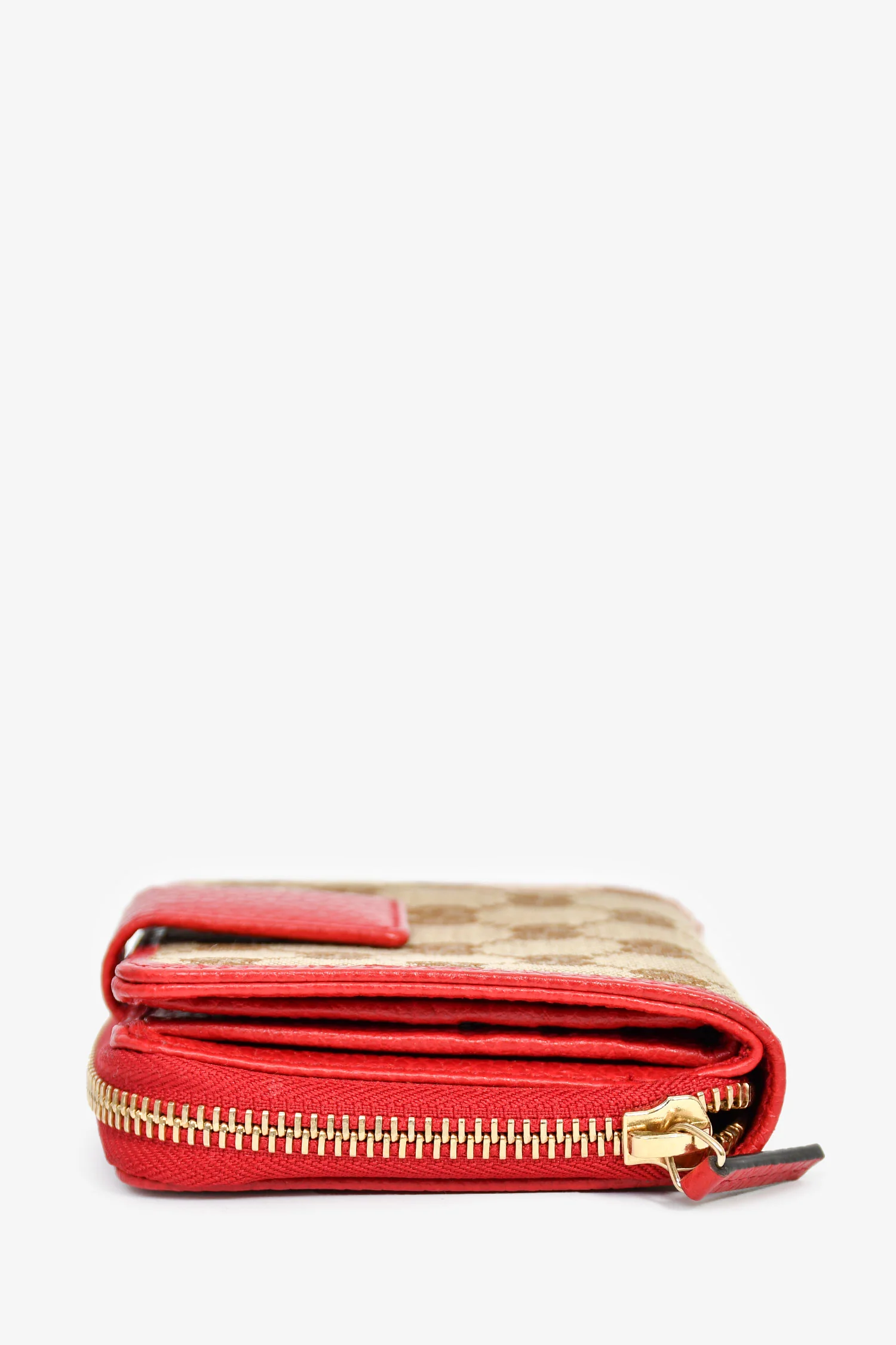 Gucci GG Supreme Canvas/Red Leather Compact Wallet