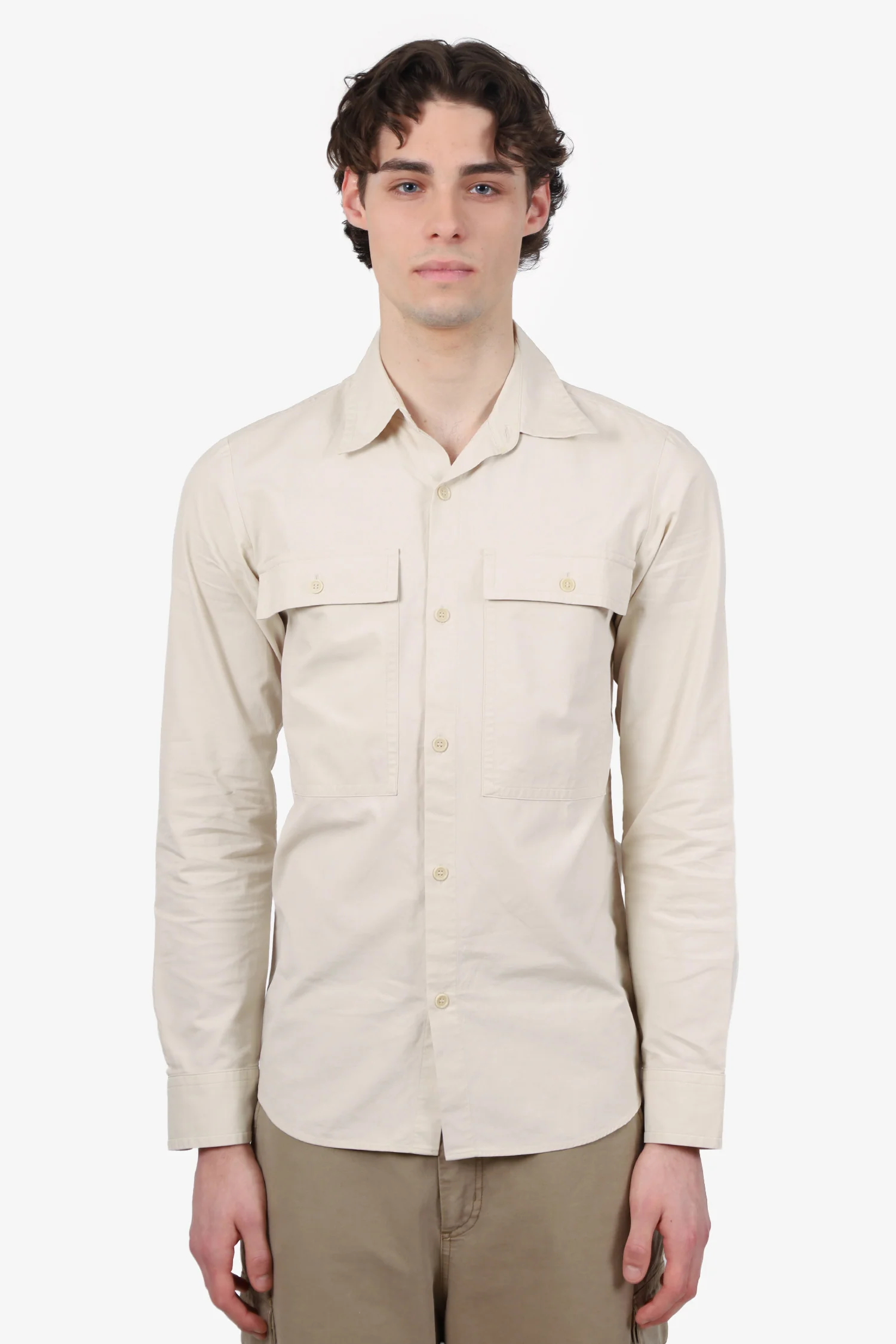 Dries Van Noten Beige Utility Button Up Shirt Size 48 Mens