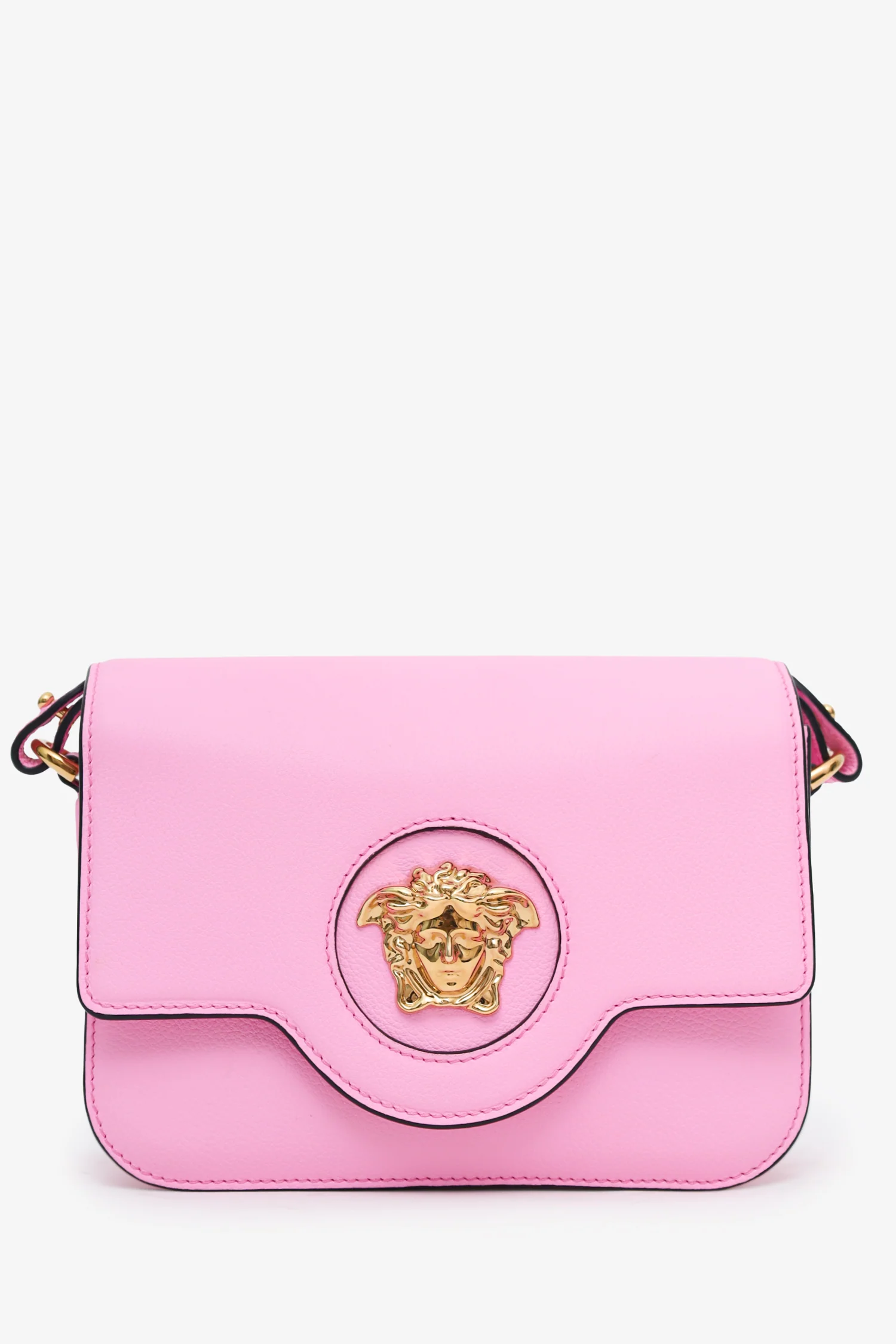 Versace Pink Grained Calfskin La Medusa Shoulder Bag