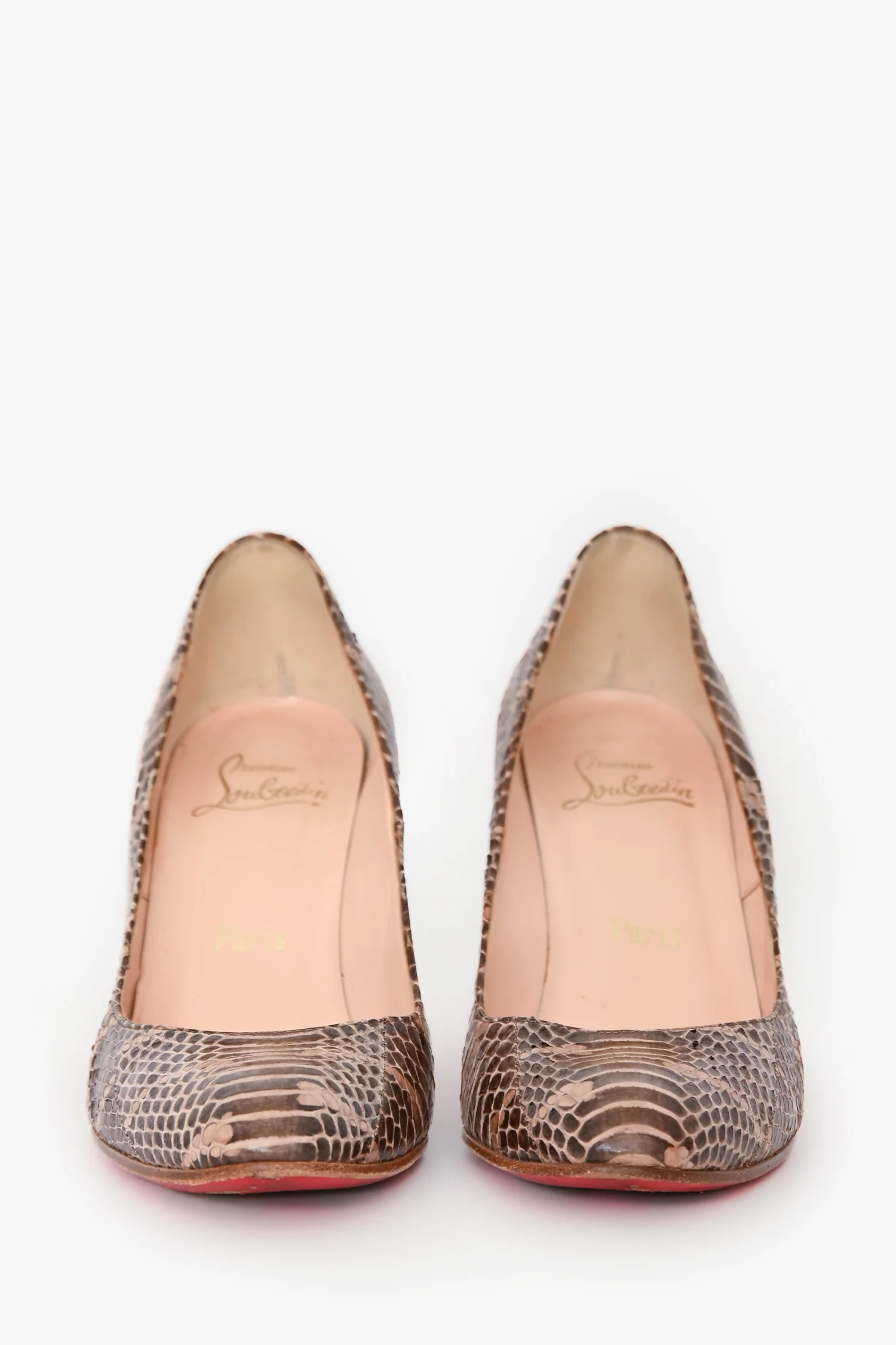 Christian Louboutin Brown Python Round Toe Pumps Size 37.5