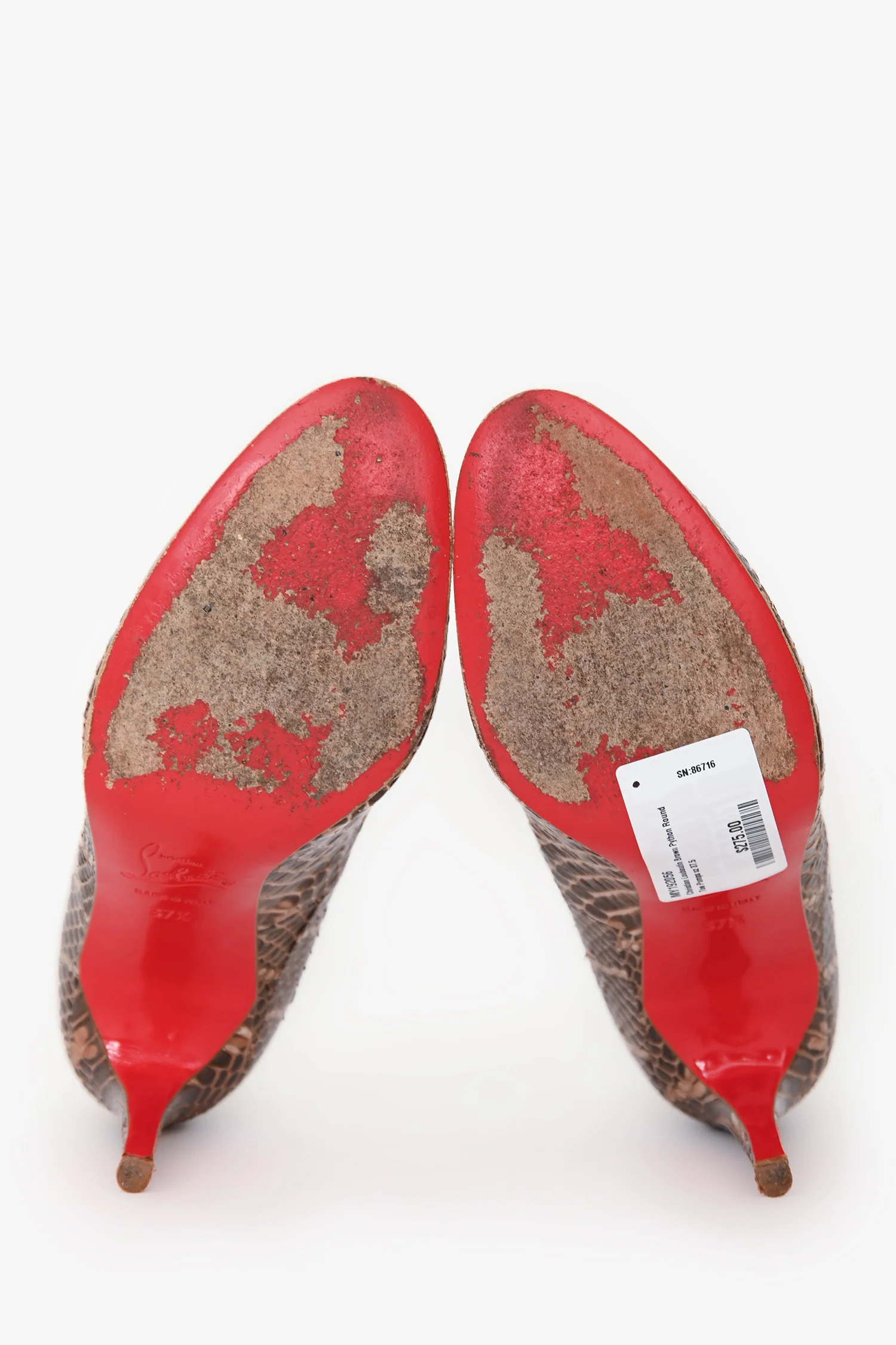 Christian Louboutin Brown Python Round Toe Pumps Size 37.5