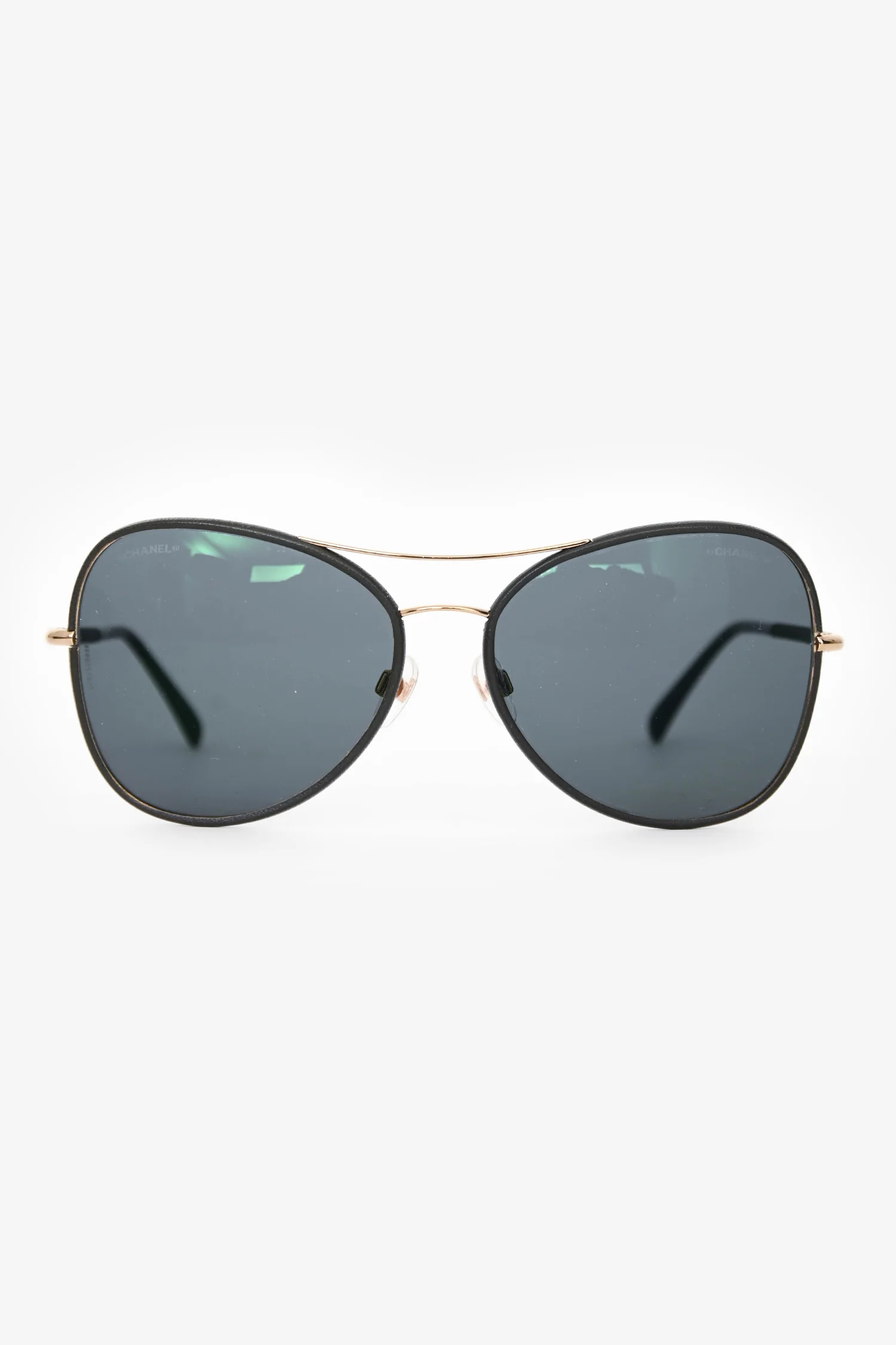 Pre-Loved Chanel™ Black/Green Pilot Sunglasses