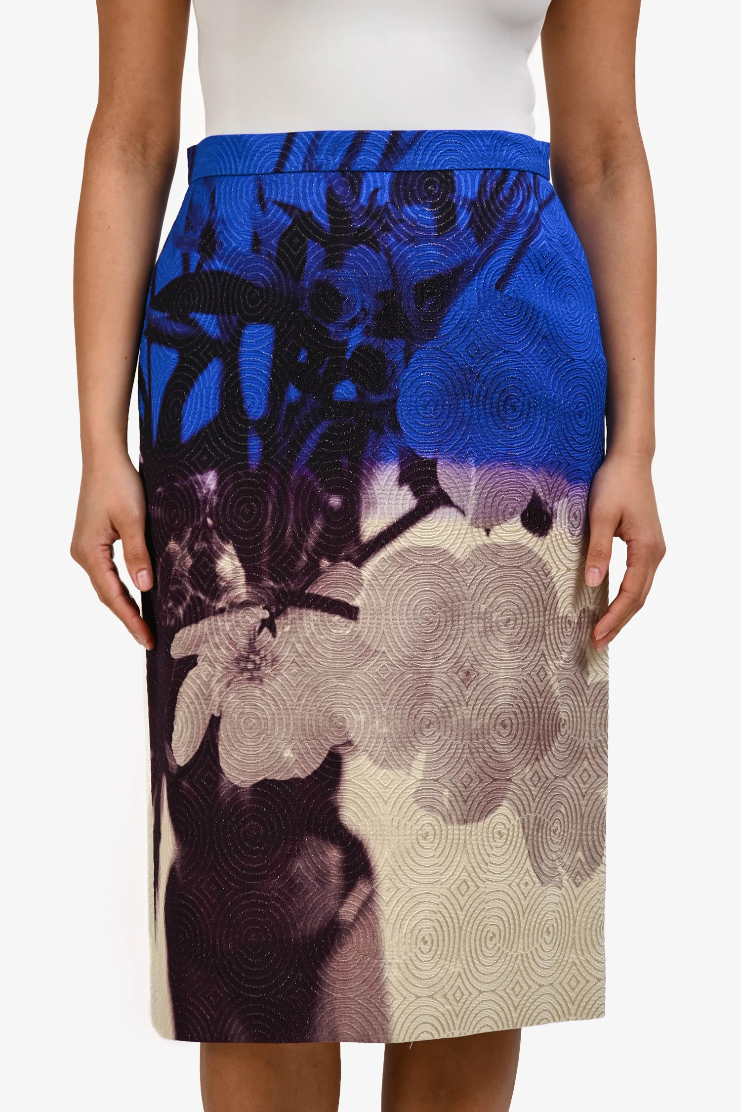 Dries Van Noten Blue/Purple Printed Pencil Skirt Size 40