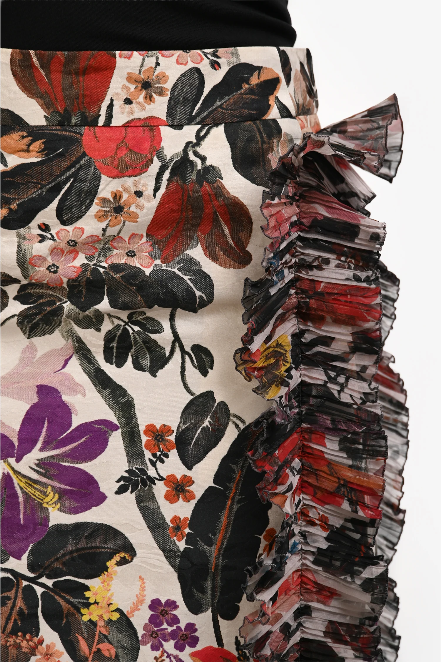Dries Van Noten White/Multicolour Floral Ruffle Detail Skirt Size 40