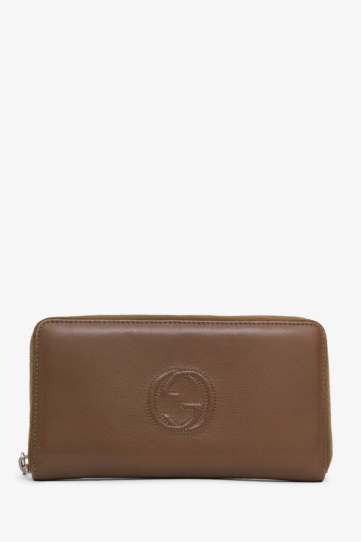 Gucci Brown Leather Interlocking G Soho Zippy Wallet