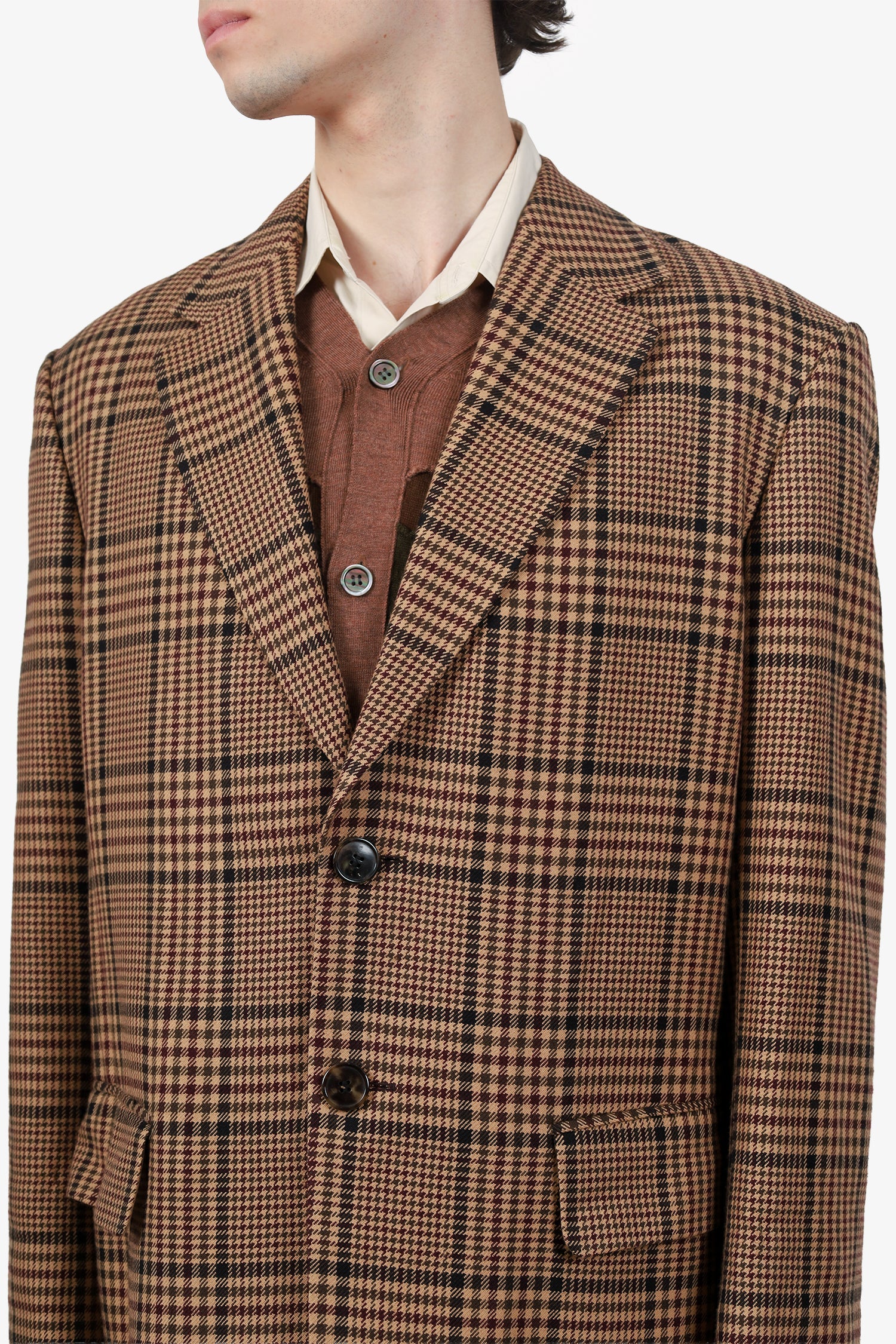 Dries Van Noten Brown Plaid Wool Oversized Blazer Size L Mens