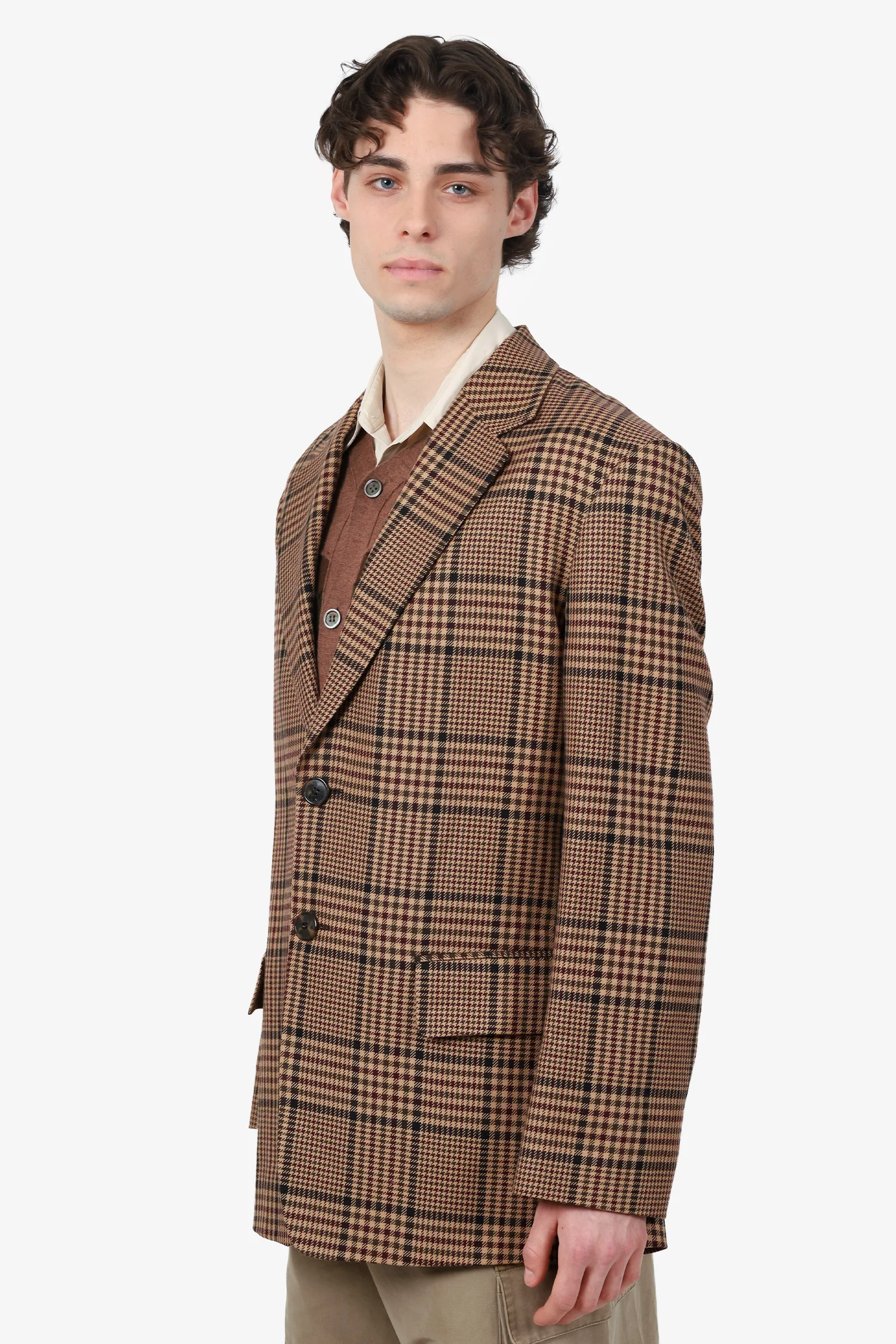 Dries Van Noten Brown Plaid Wool Oversized Blazer Size L Mens