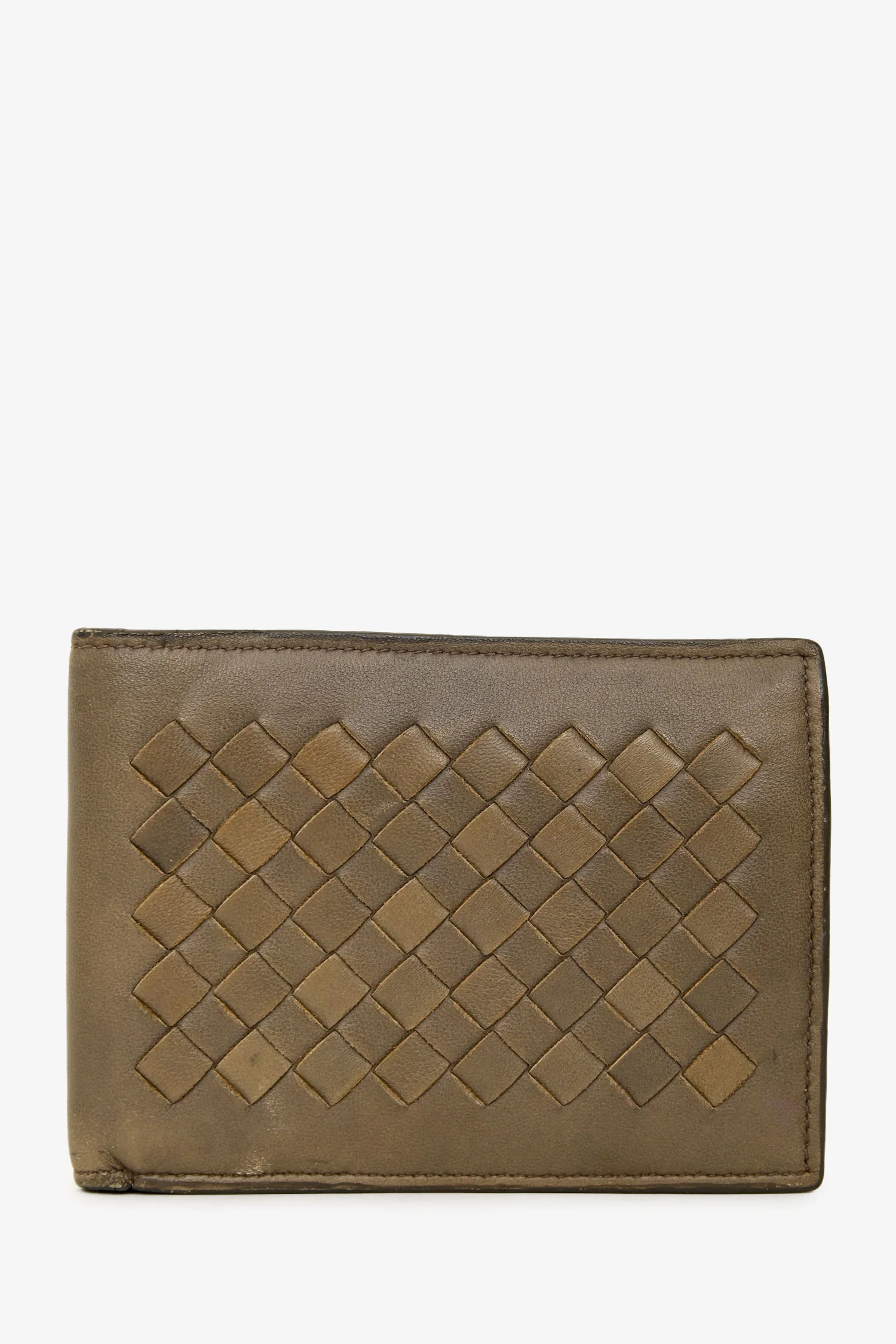 Bottega Veneta Beige Leather Intrecciato Bi-Fold Wallet