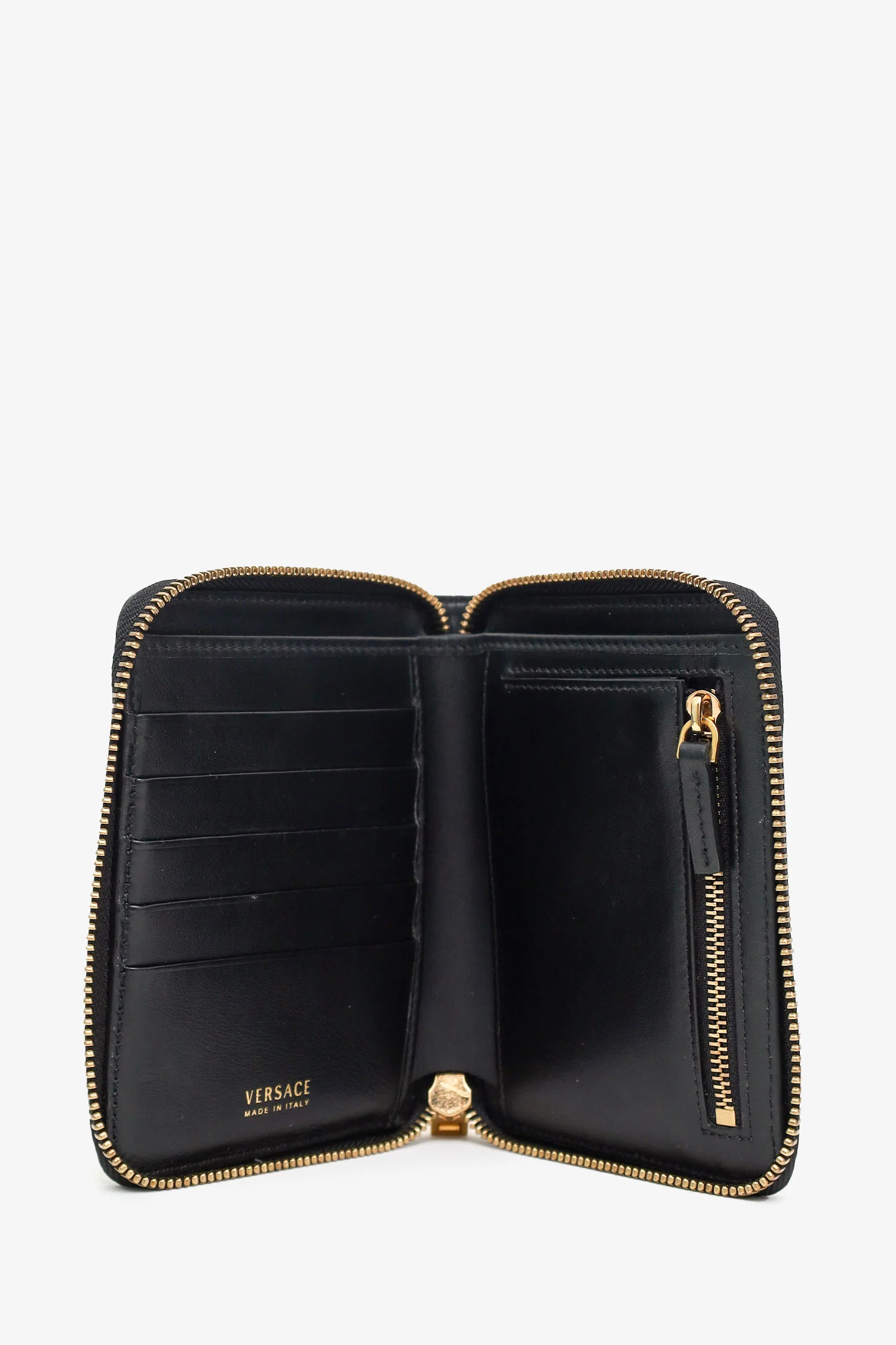 Versace Barocco Print GHW Leather Medusa Zip Wallet