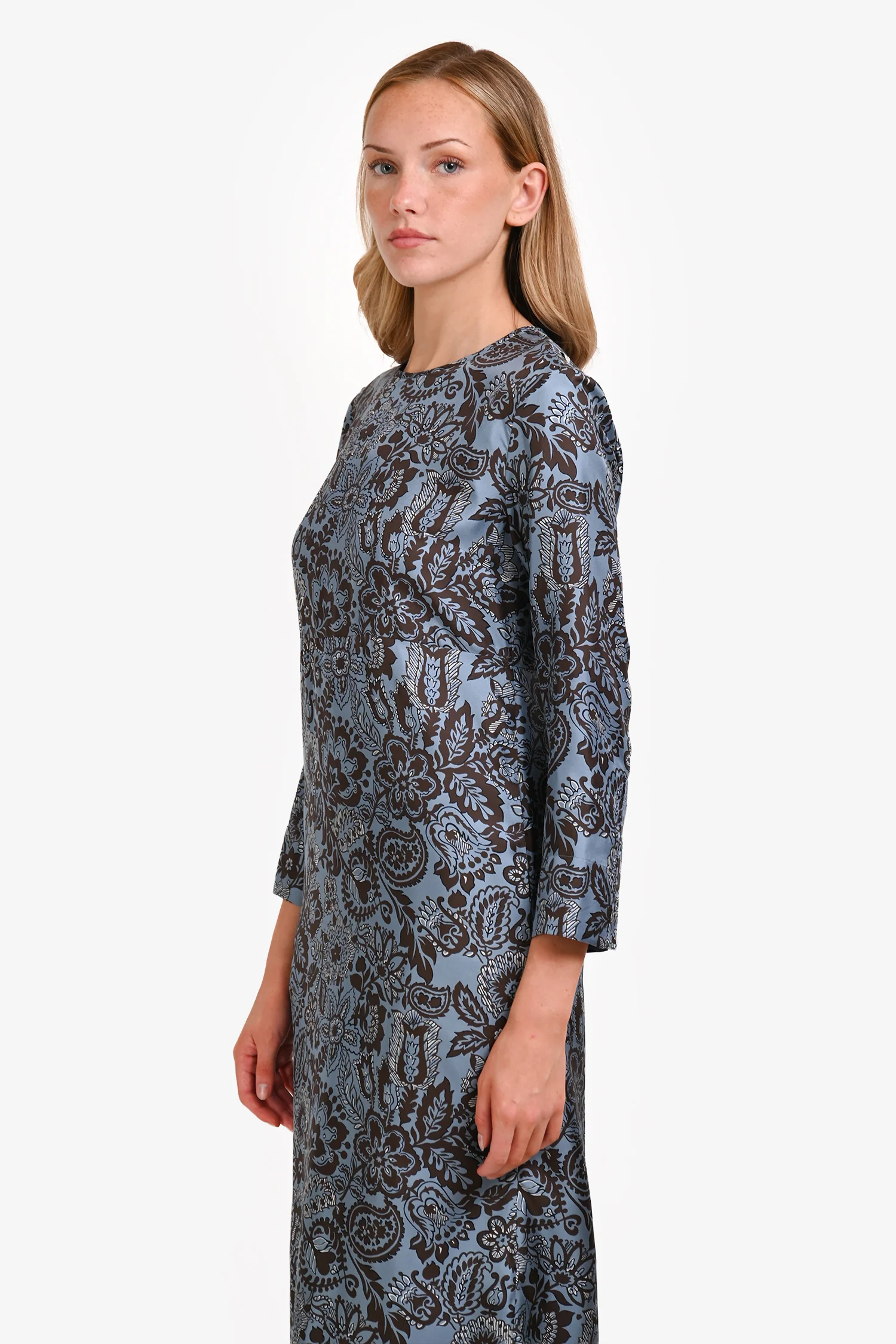 'S Max Mara Brown/Blue Silk Paisley Pattered Maxi Dress Size 6