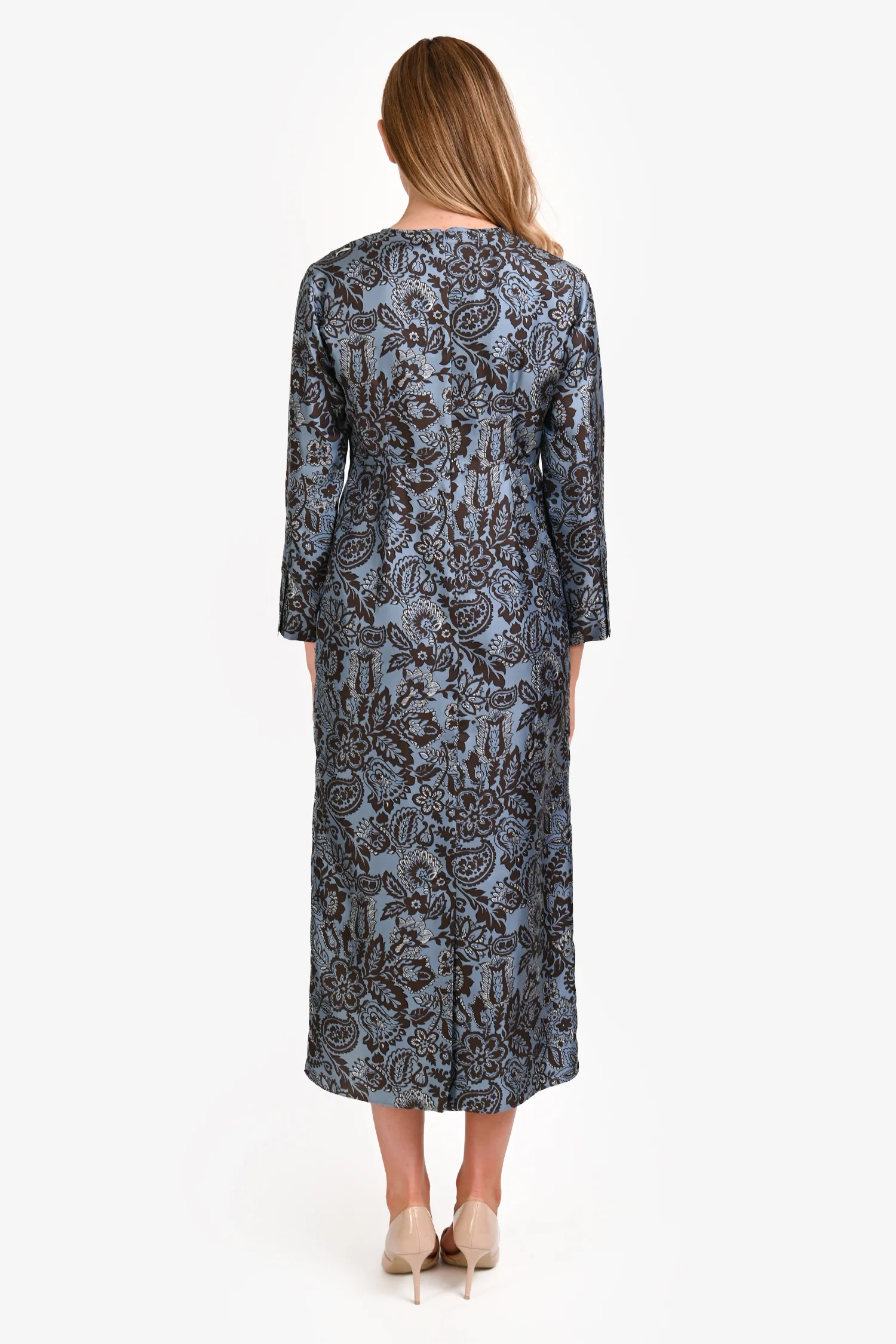 'S Max Mara Brown/Blue Silk Paisley Pattered Maxi Dress Size 6