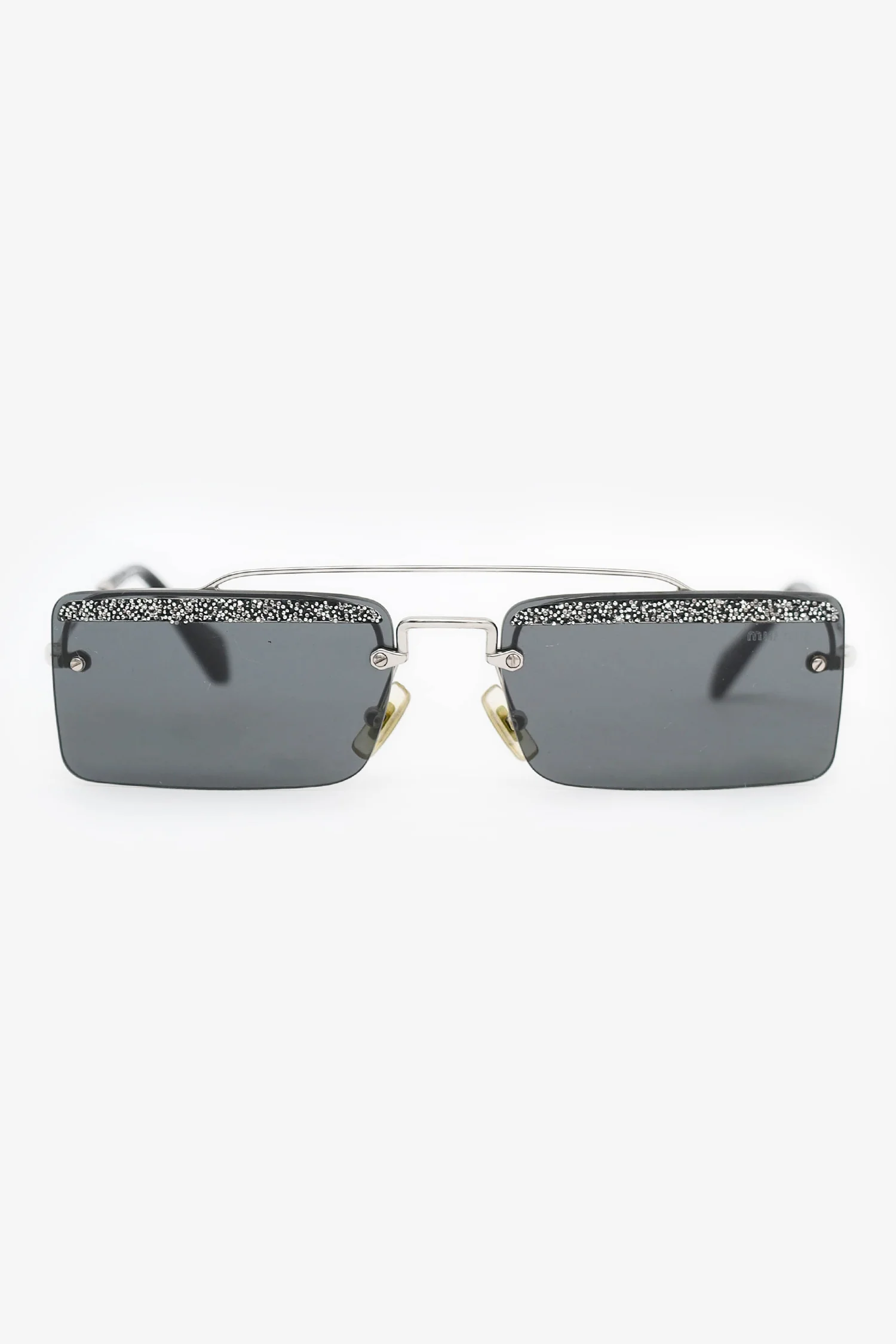 Miu Miu Silver Frame Embellished Skinny Square Sunglasses
