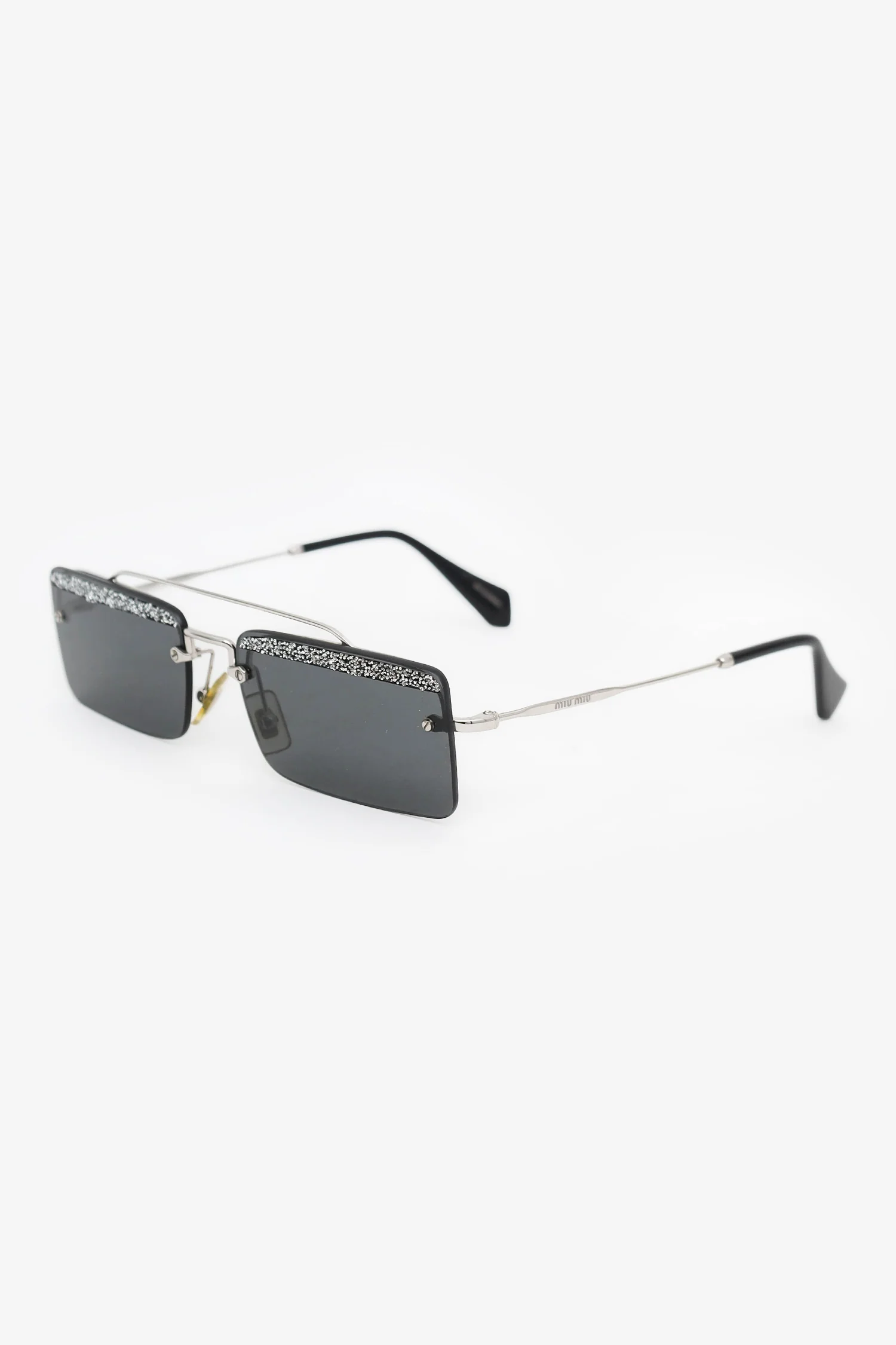 Miu Miu Silver Frame Embellished Skinny Square Sunglasses