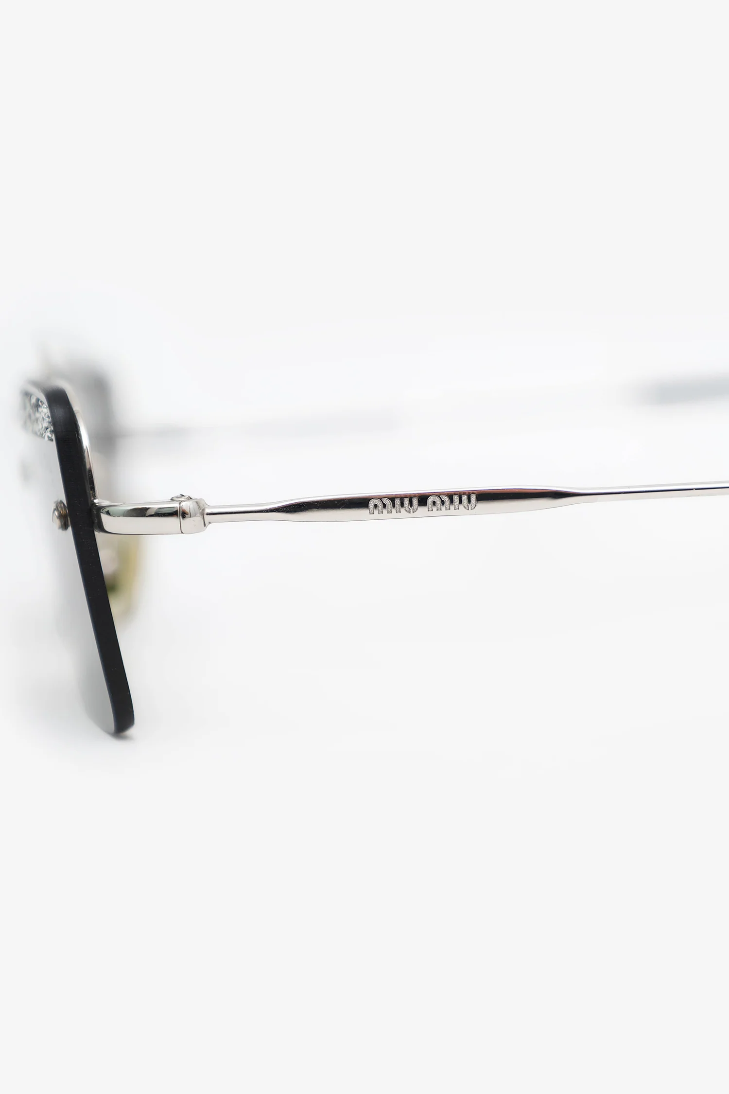 Miu Miu Silver Frame Embellished Skinny Square Sunglasses