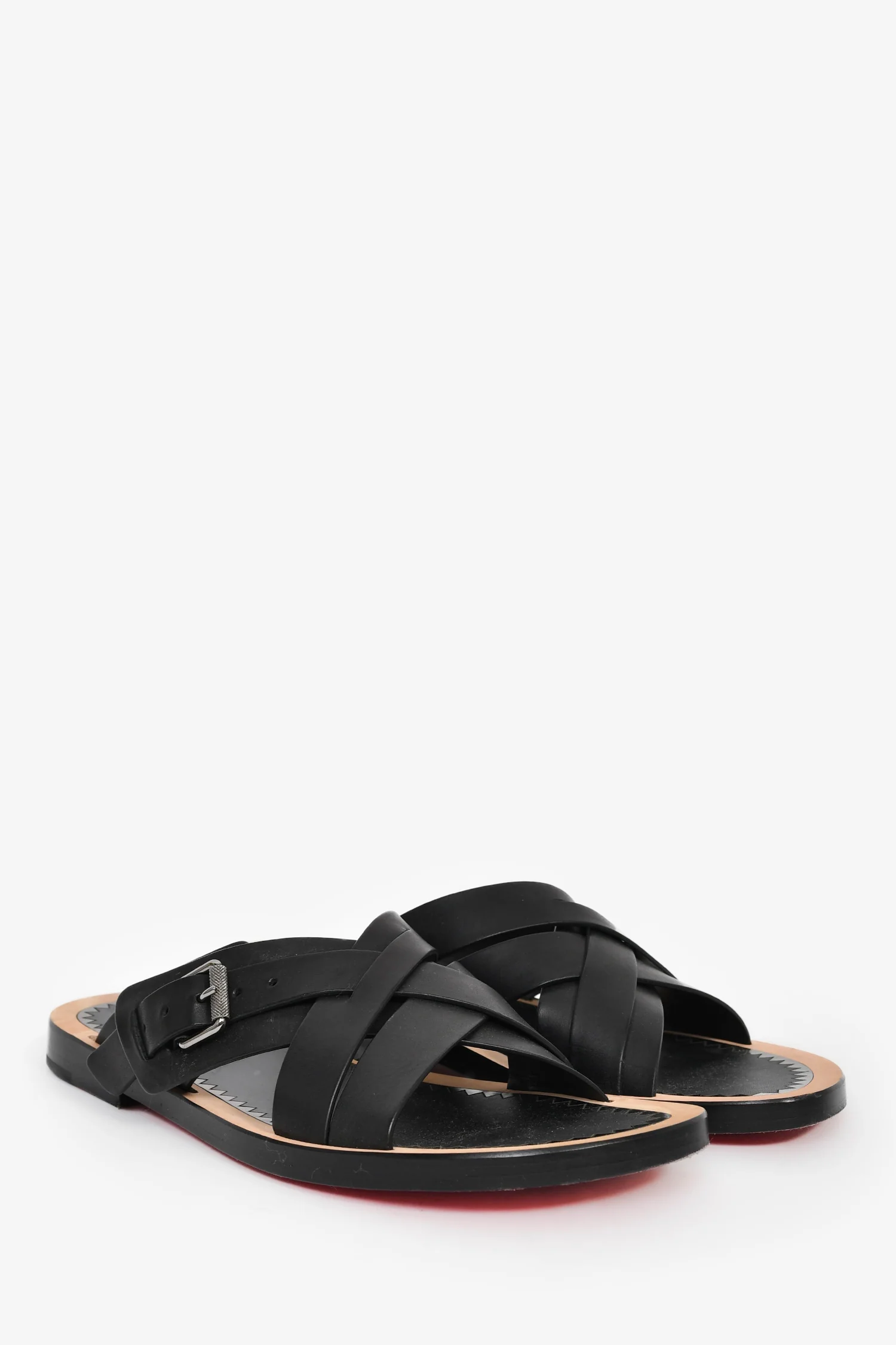 Christian Louboutin Black Leather 'Emir' Flat Sandals Size 42 Mens