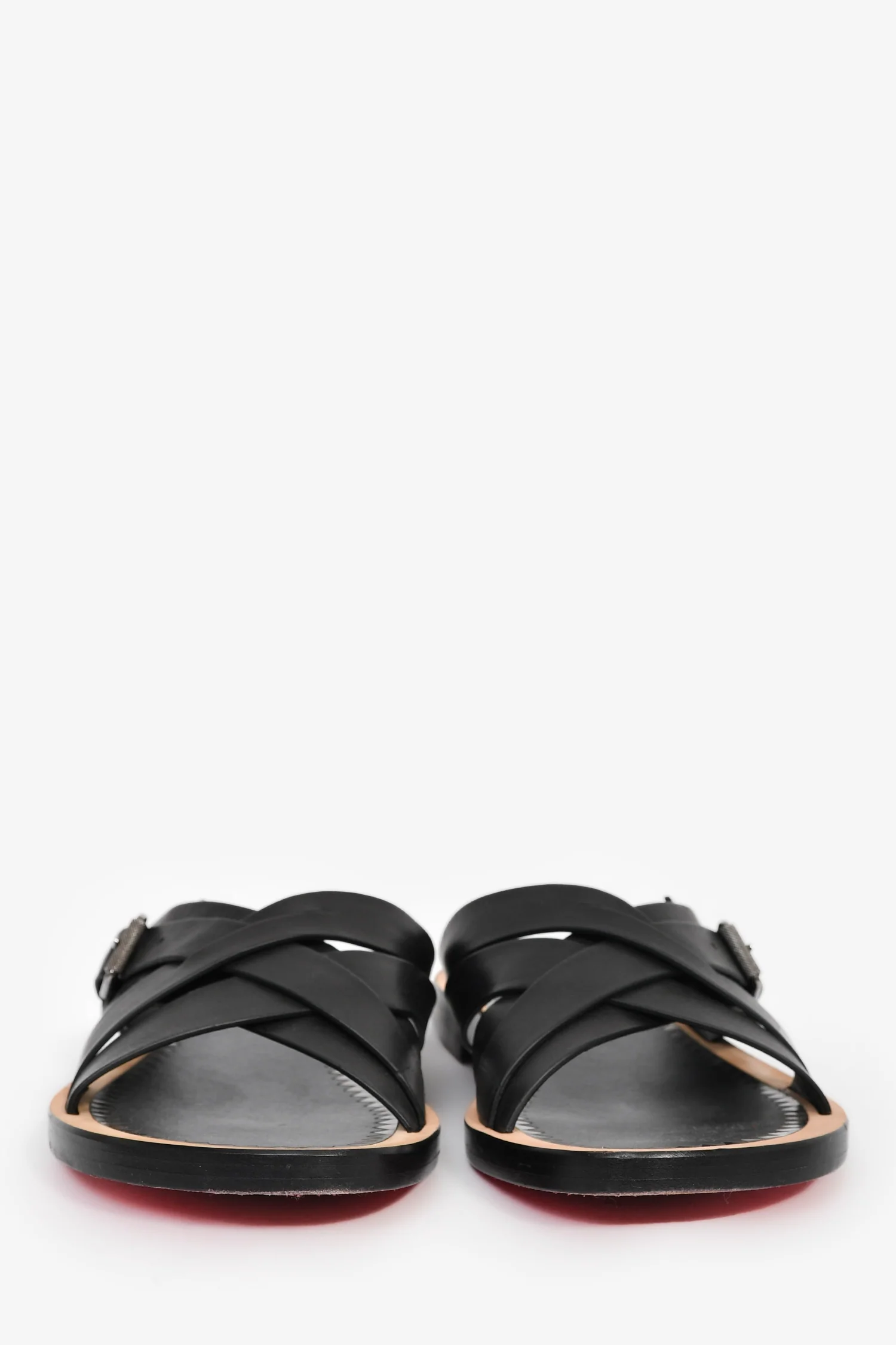 Christian Louboutin Black Leather 'Emir' Flat Sandals Size 42 Mens
