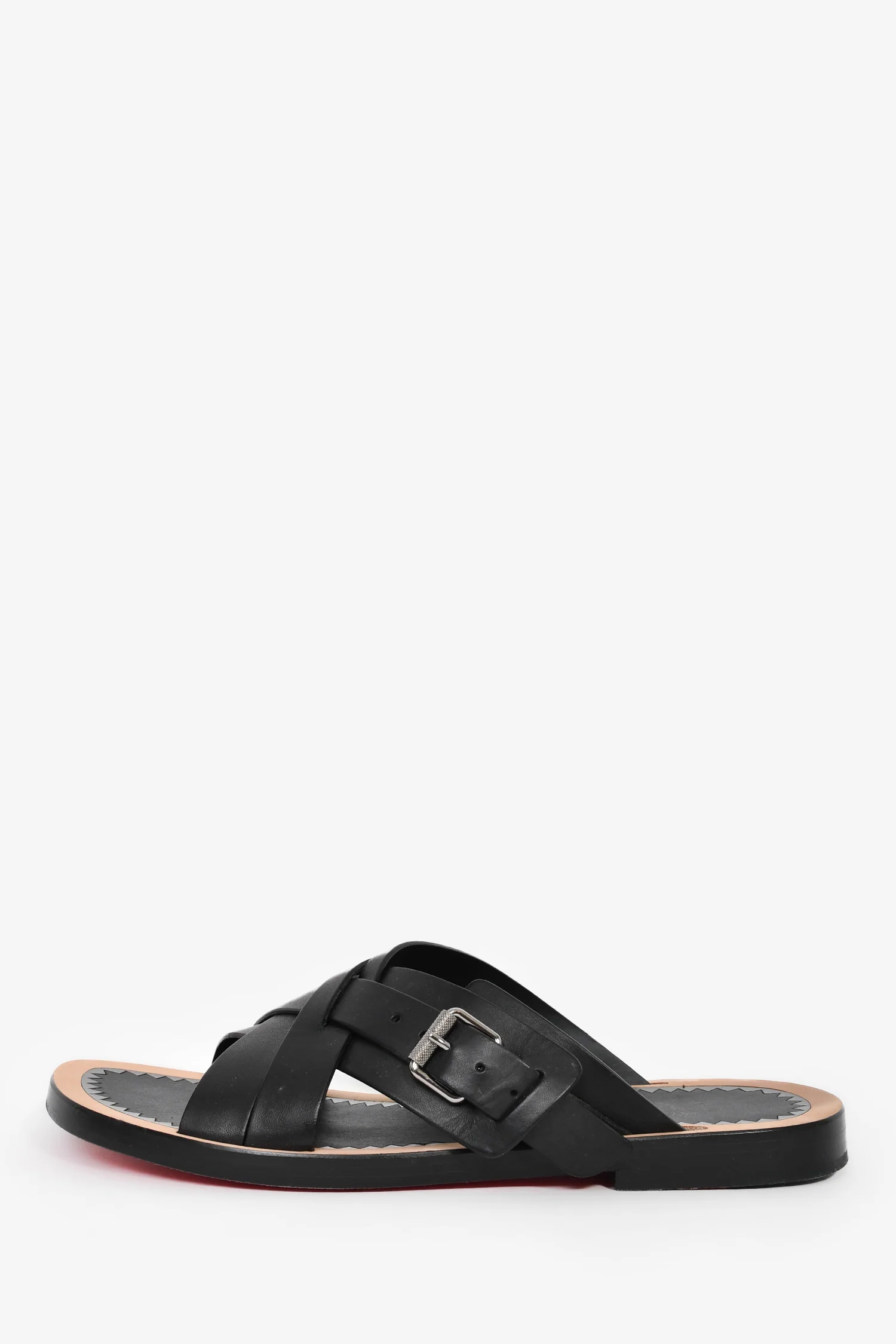 Christian Louboutin Black Leather 'Emir' Flat Sandals Size 42 Mens