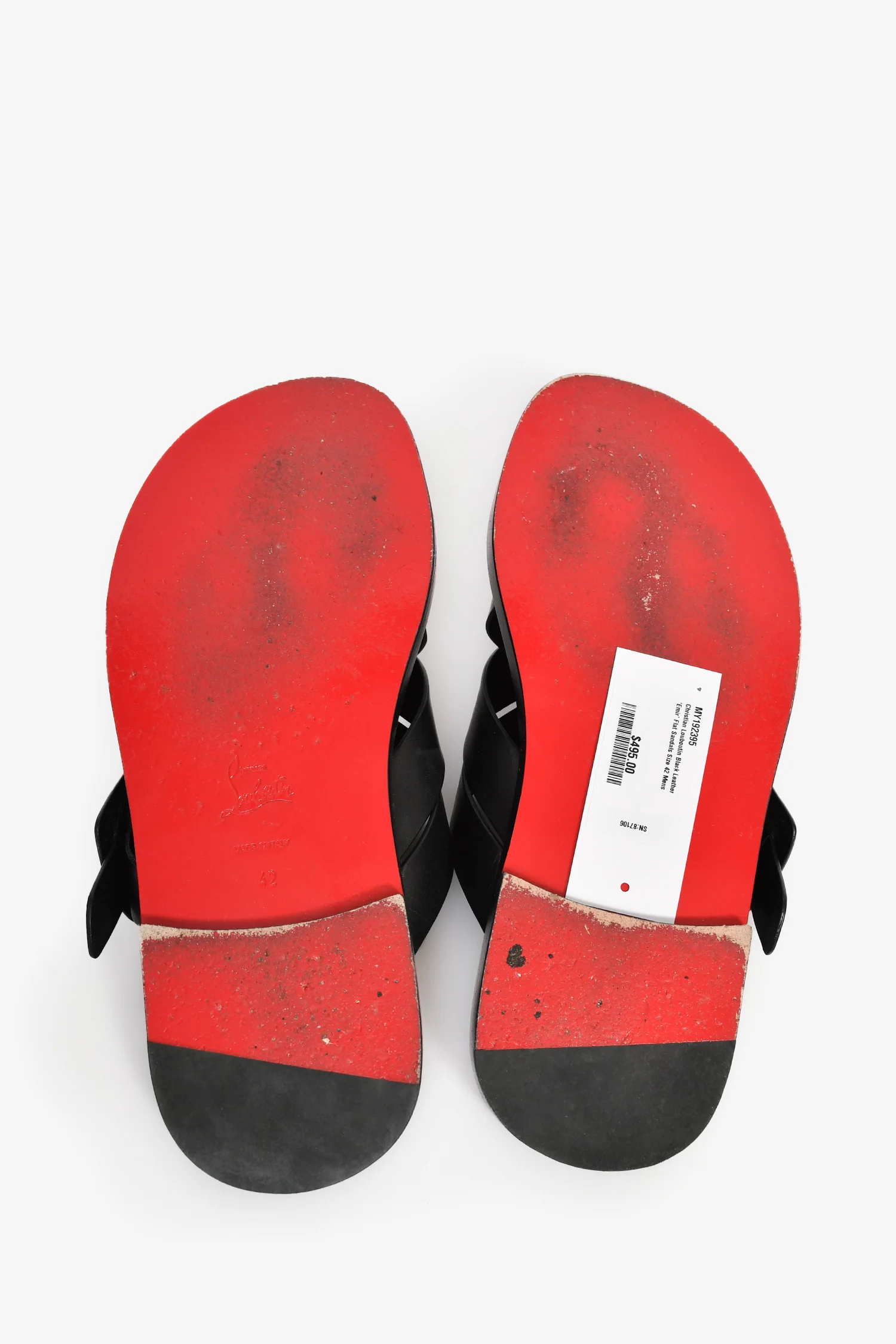 Christian Louboutin Black Leather 'Emir' Flat Sandals Size 42 Mens