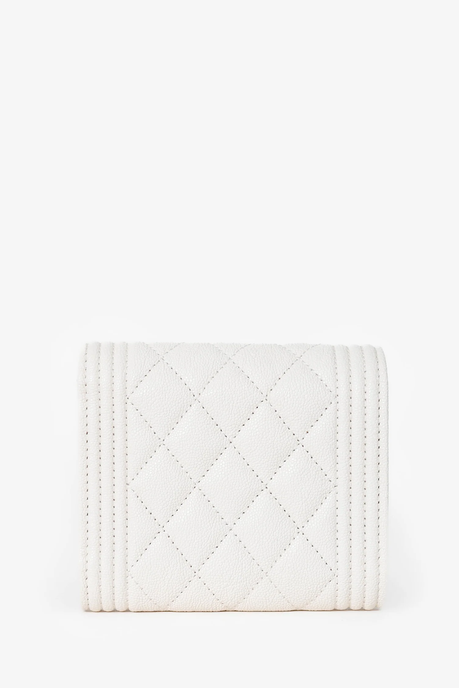 Pre-Loved Chanel™ 2018-19 White Caviar Leather Boy Trifold Wallet