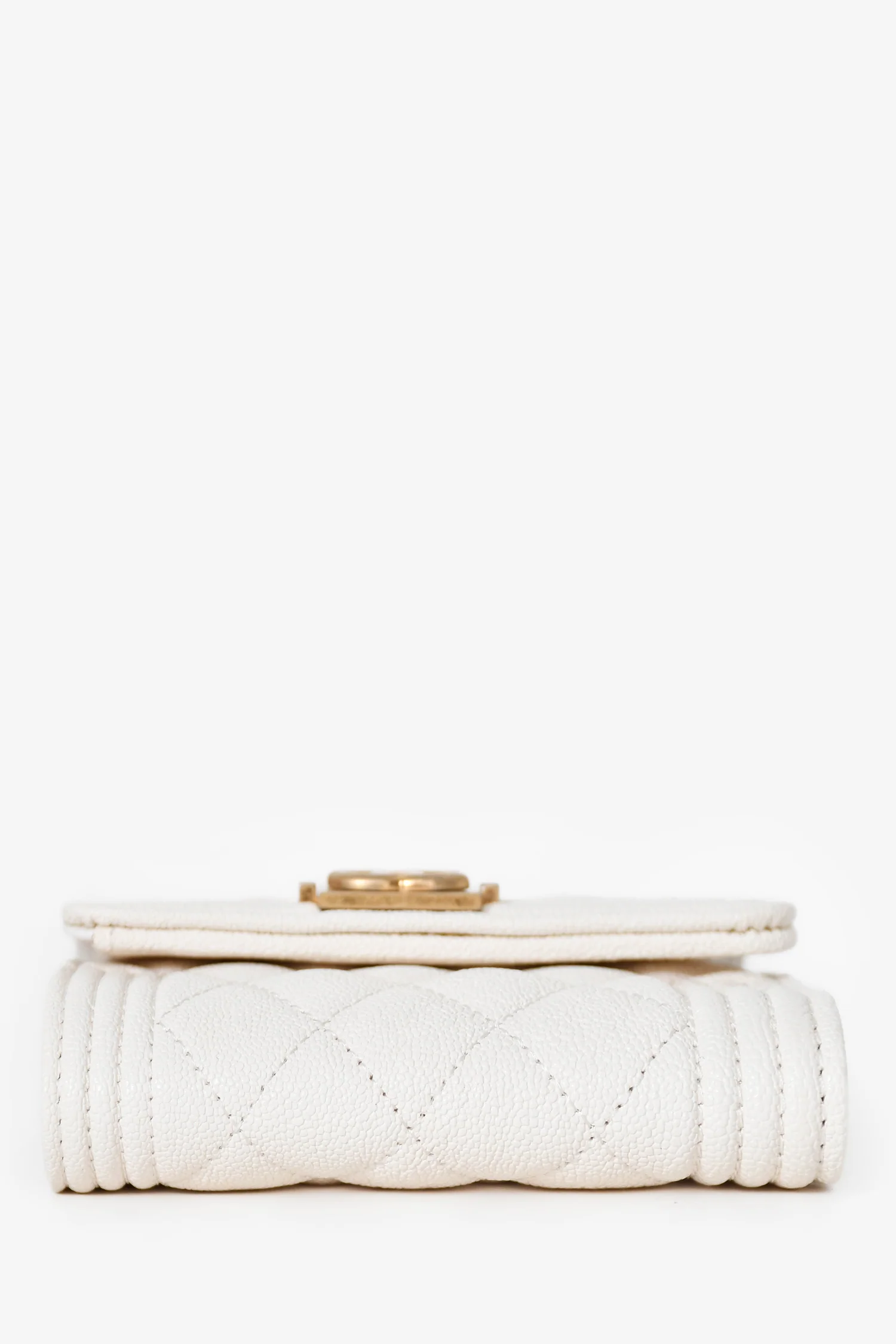 Pre-Loved Chanel™ 2018-19 White Caviar Leather Boy Trifold Wallet
