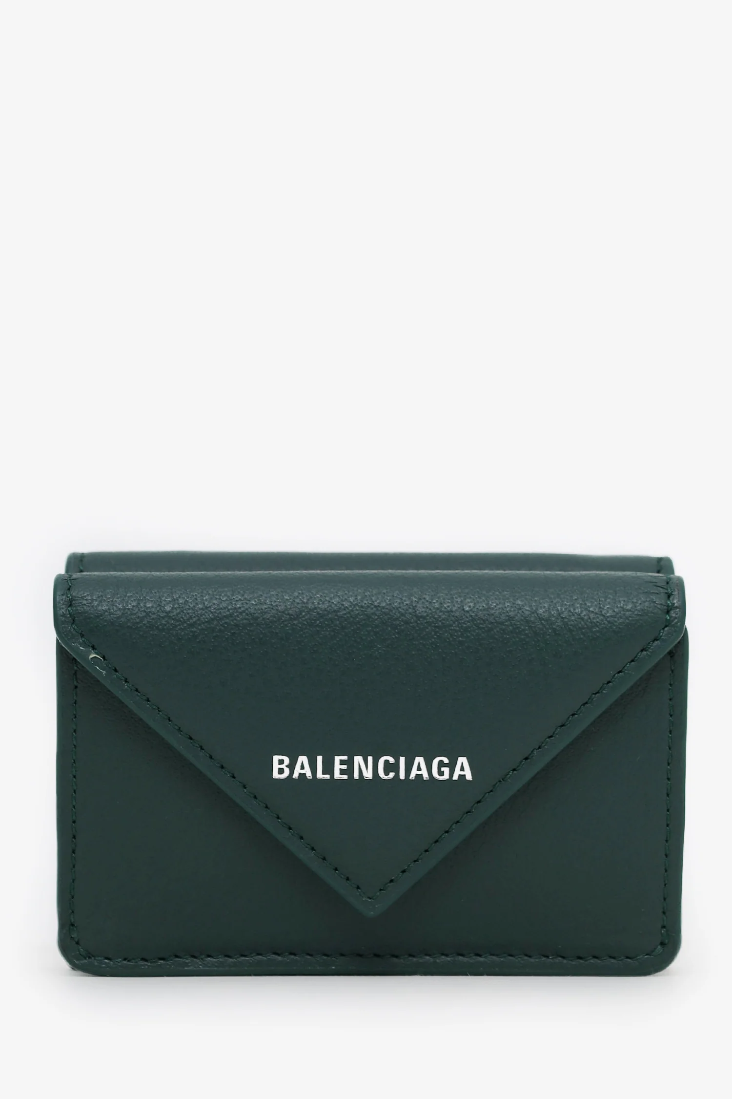 Balenciaga Green Leather Papier Mini Compact Wallet