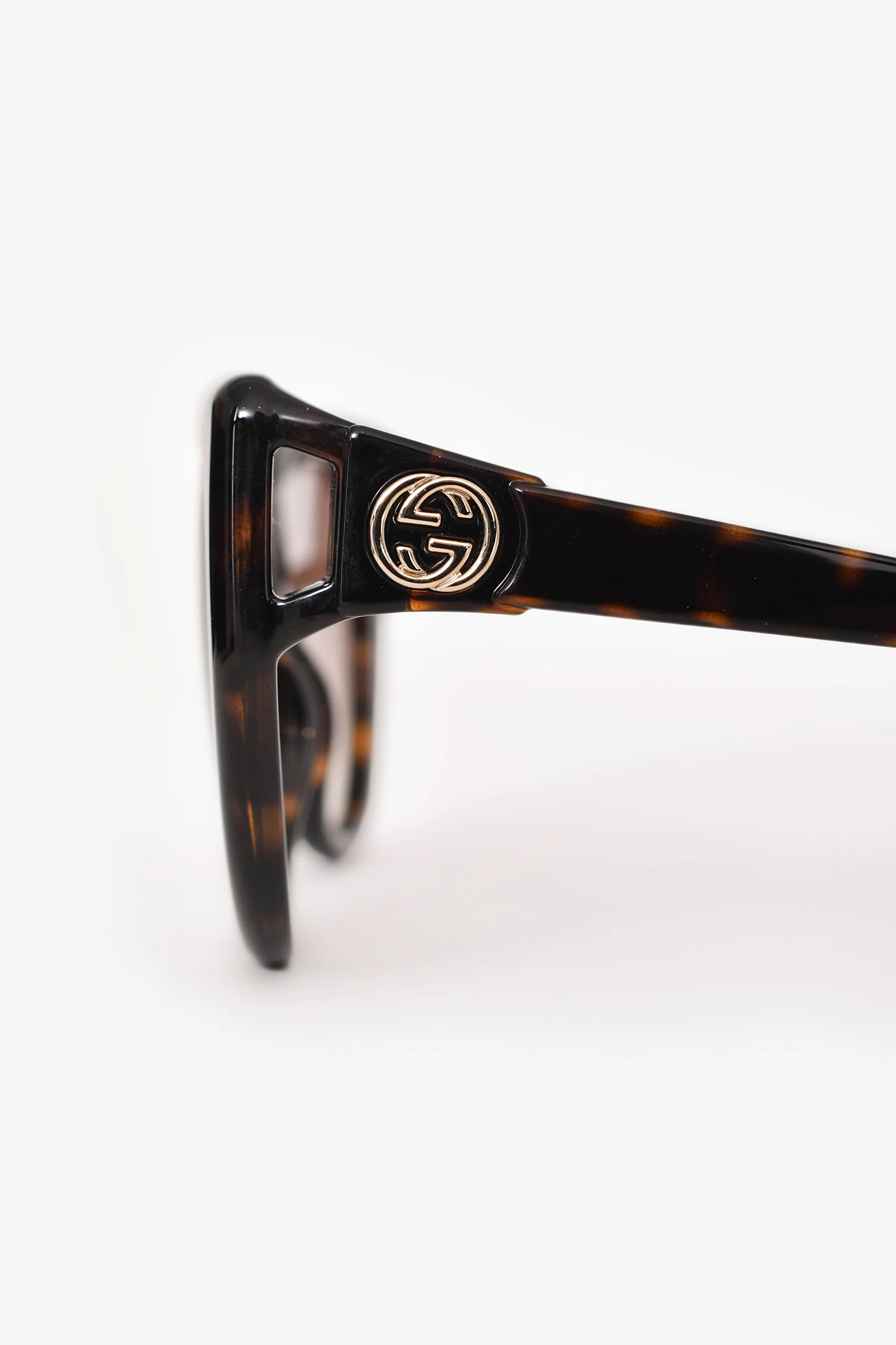 Gucci Dark Brown Tortoise GG Handle Sunglasses