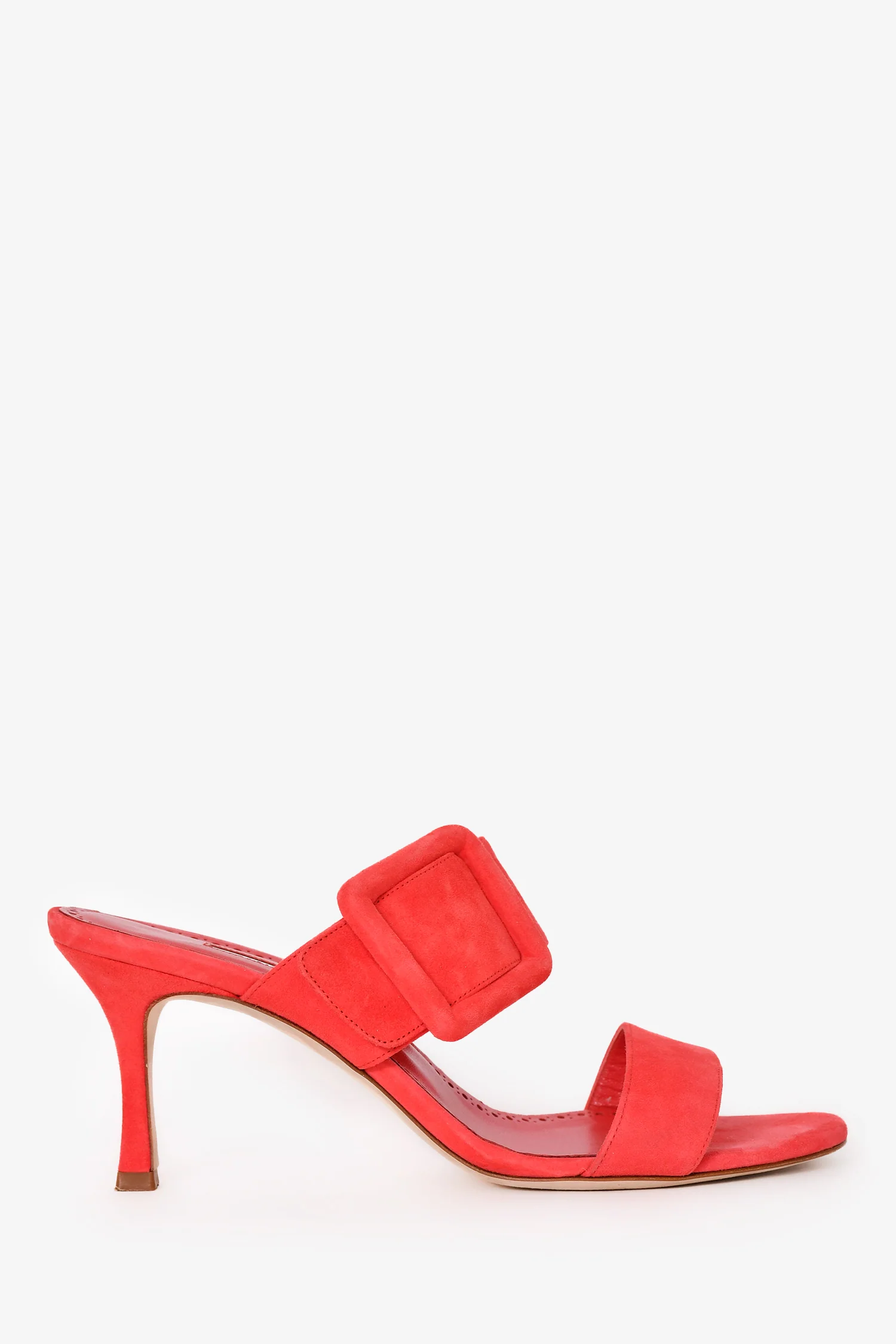 Manolo Blahnik Orange Suede 'Gable 70' Buckle Sandal Heels Size 37.5