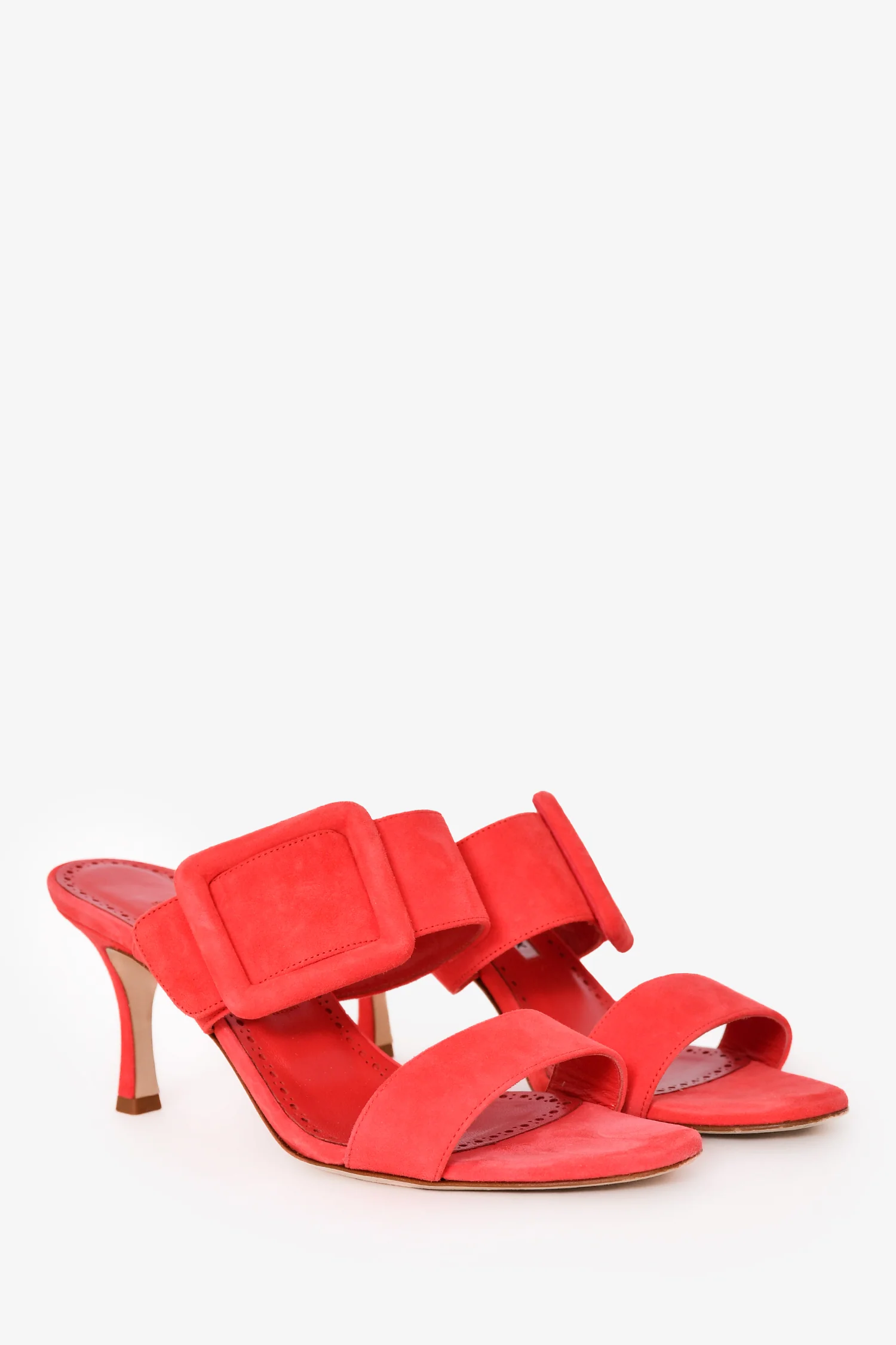 Manolo Blahnik Orange Suede 'Gable 70' Buckle Sandal Heels Size 37.5