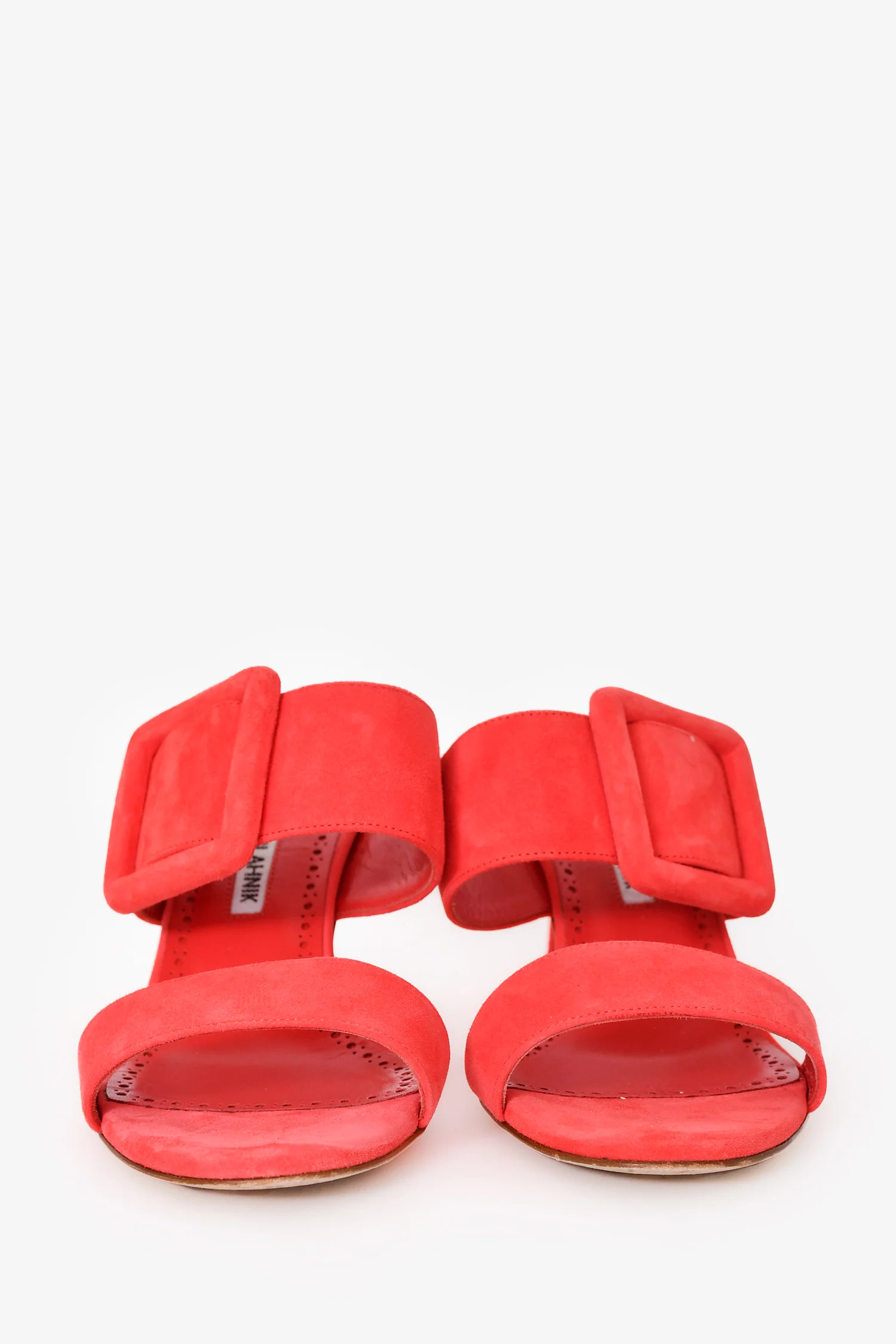 Manolo Blahnik Orange Suede 'Gable 70' Buckle Sandal Heels Size 37.5