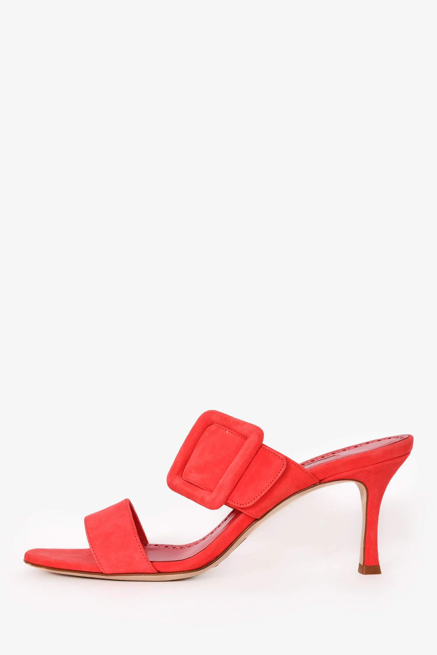 Manolo Blahnik Orange Suede 'Gable 70' Buckle Sandal Heels Size 37.5
