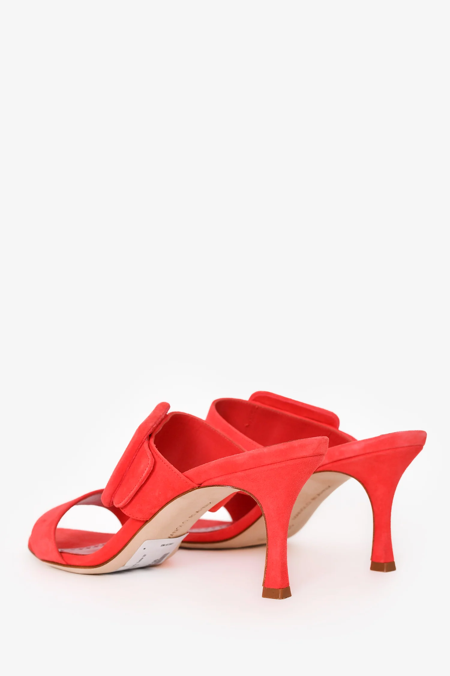Manolo Blahnik Orange Suede 'Gable 70' Buckle Sandal Heels Size 37.5